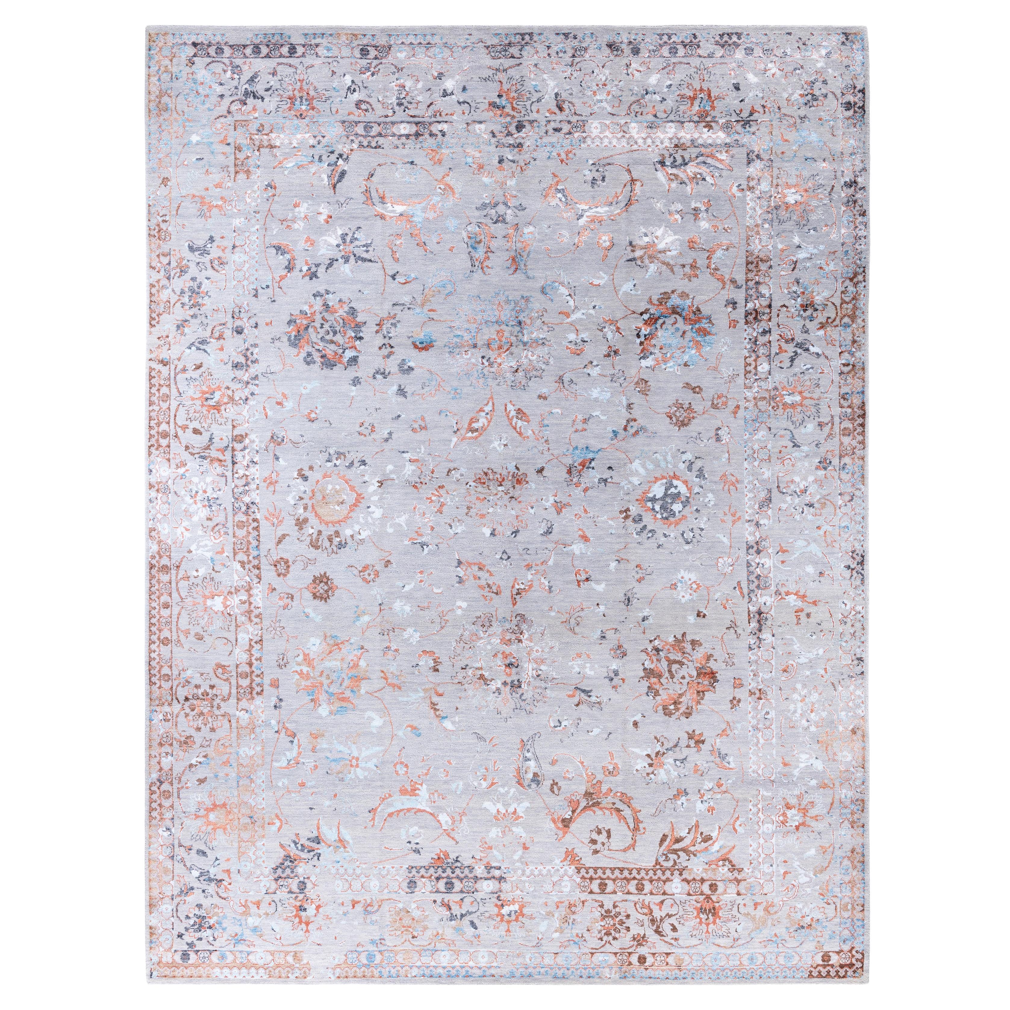 Traditional Abstract Wool, Silk Hand Knoted Gray Area Rugs 9' 2" x 12' 1"