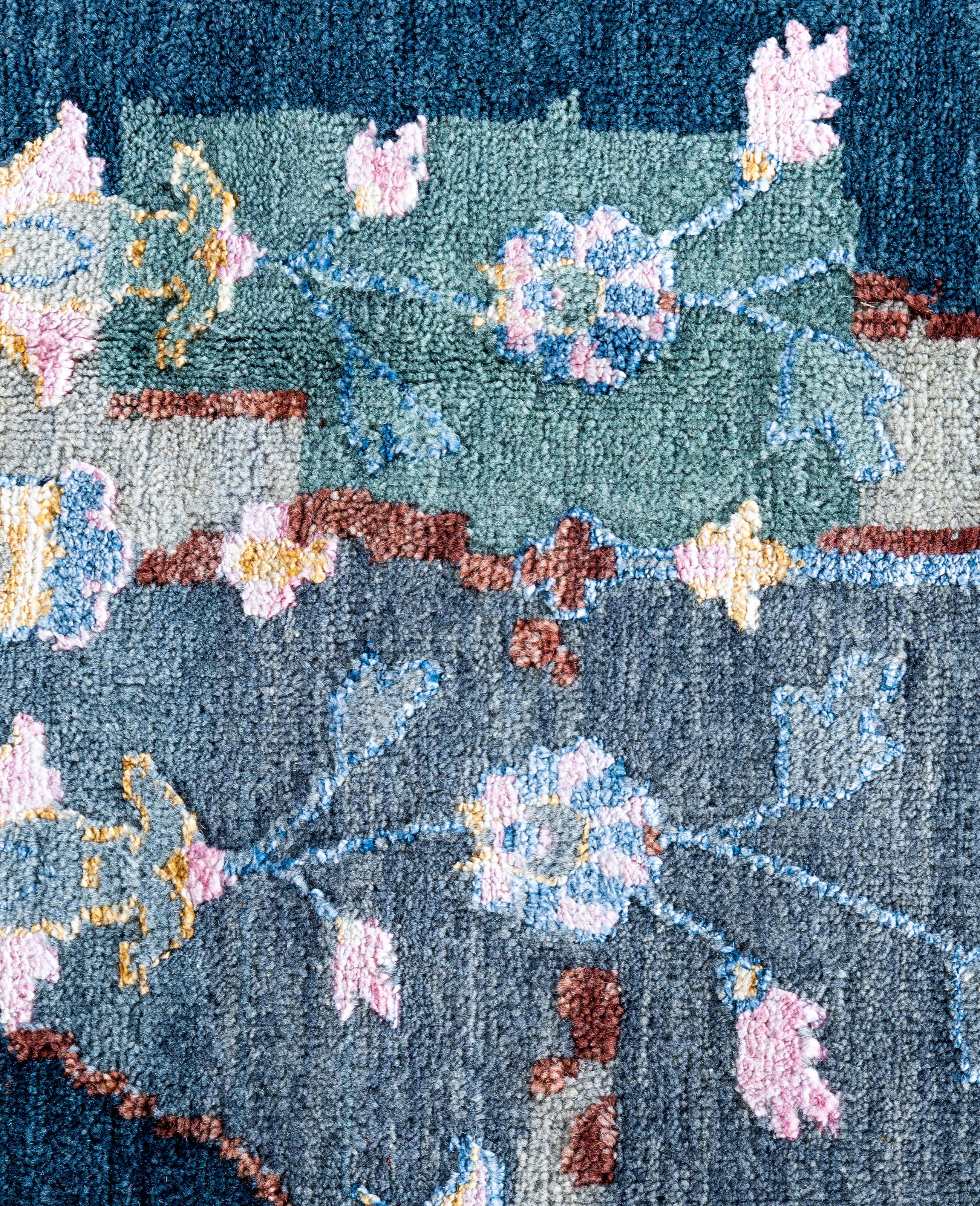 Indien Tapis traditionnel abstrait en laine et soie noué à la main gris 9' 2
