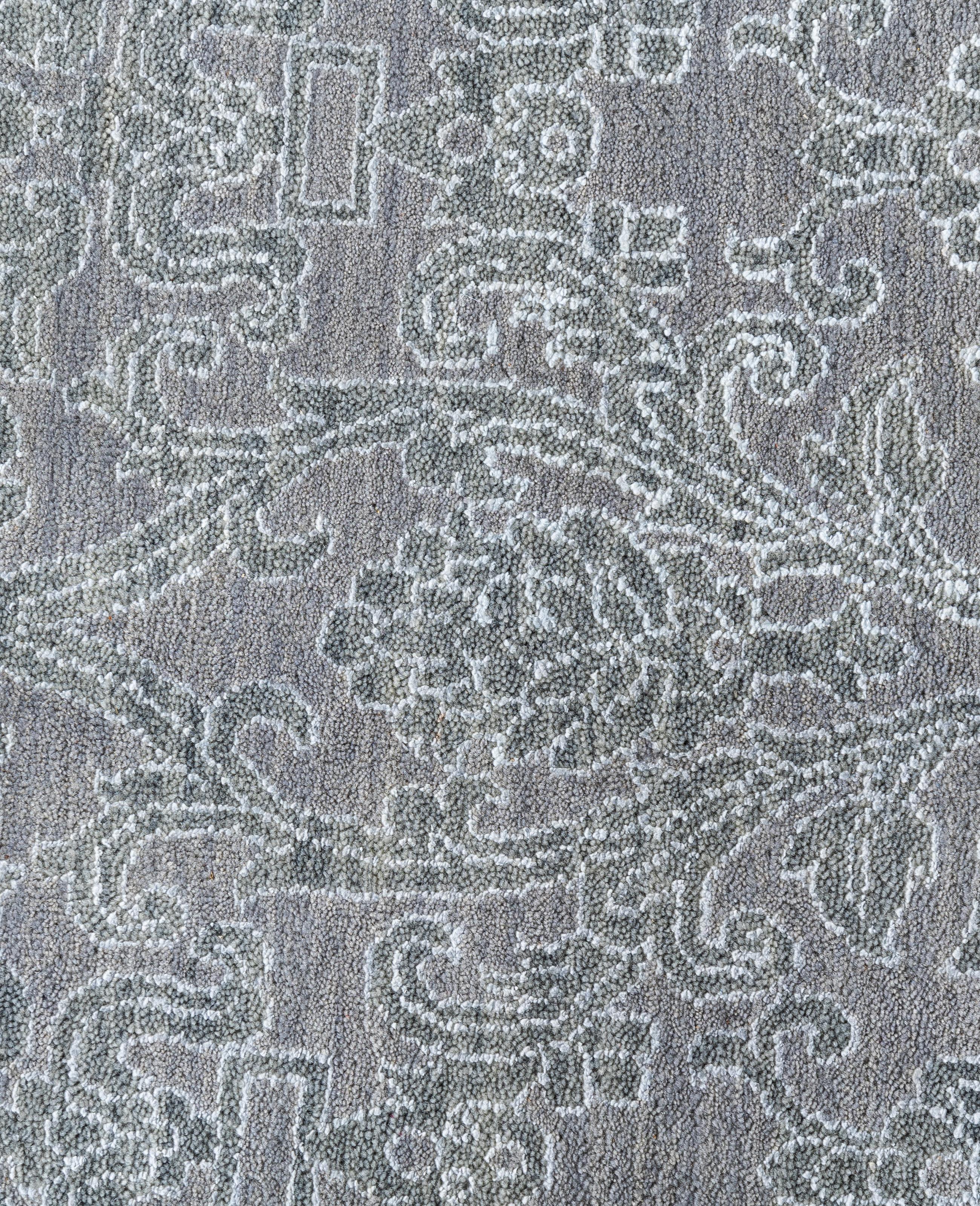 Indiano Traditional Abstract Wool, Silk Hand Knotted Gray Area Rugs 9' 2