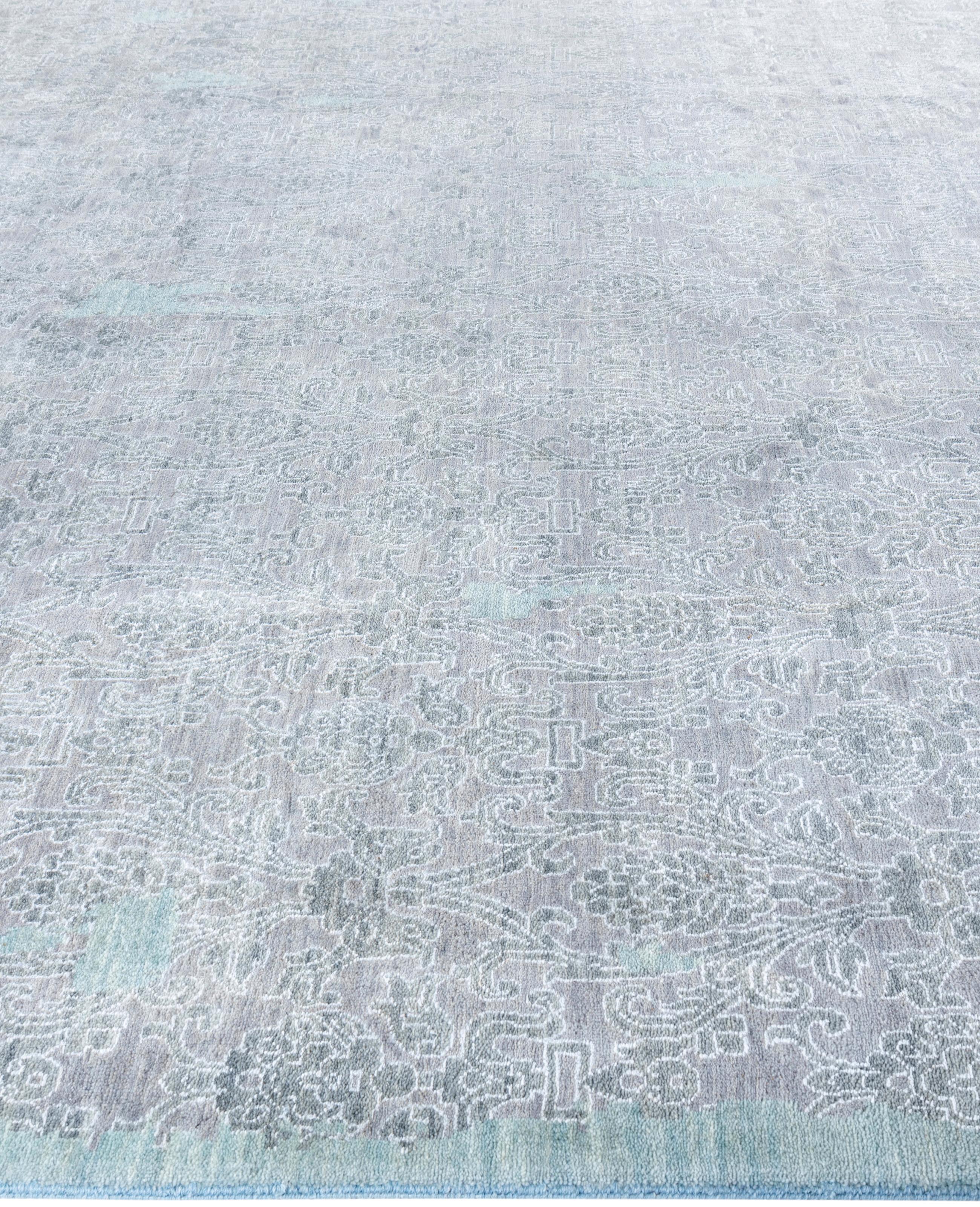 Annodato a mano Traditional Abstract Wool, Silk Hand Knotted Gray Area Rugs 9' 2