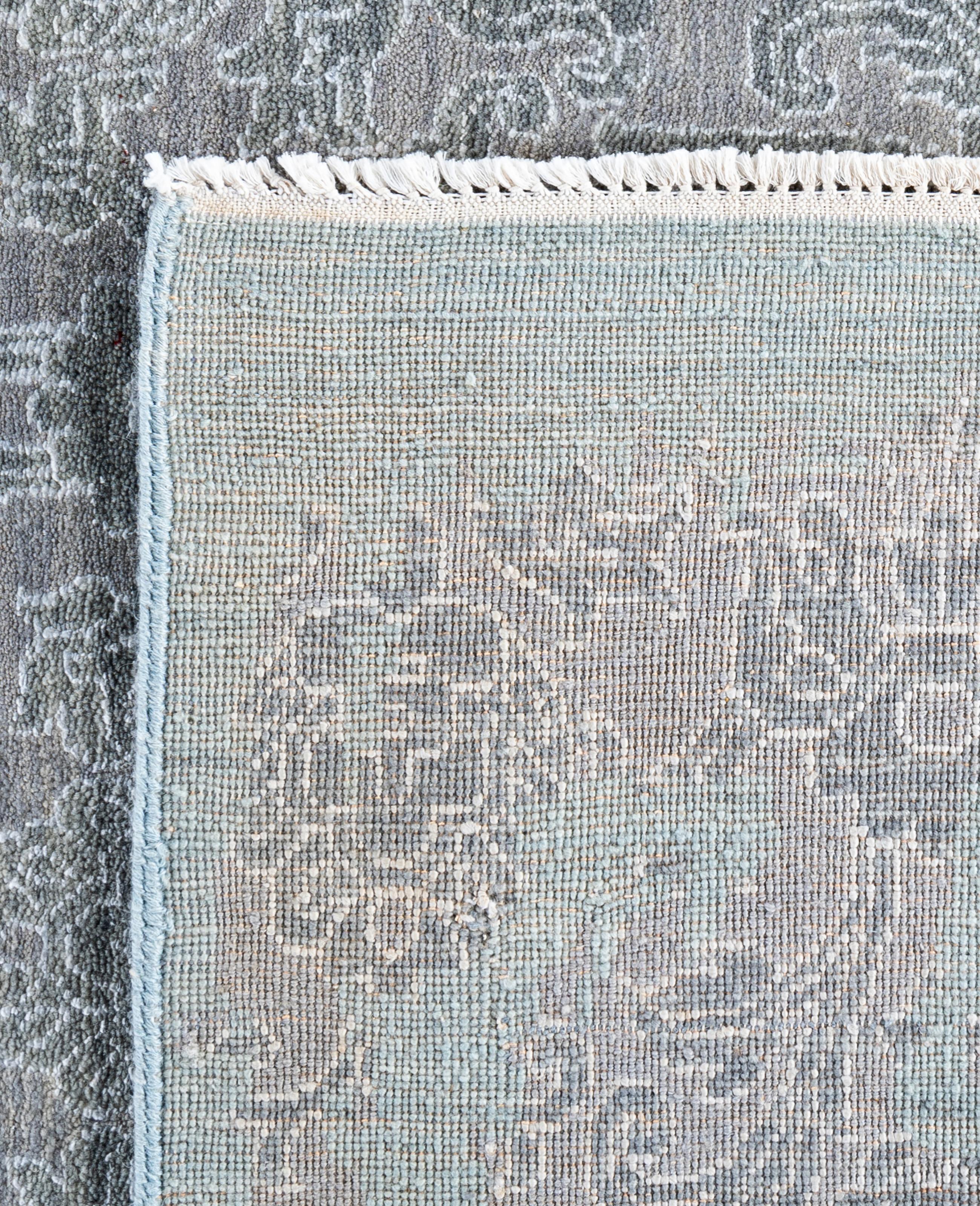 Traditional Abstract Wool, Silk Hand Knotted Gray Area Rugs 9' 2
