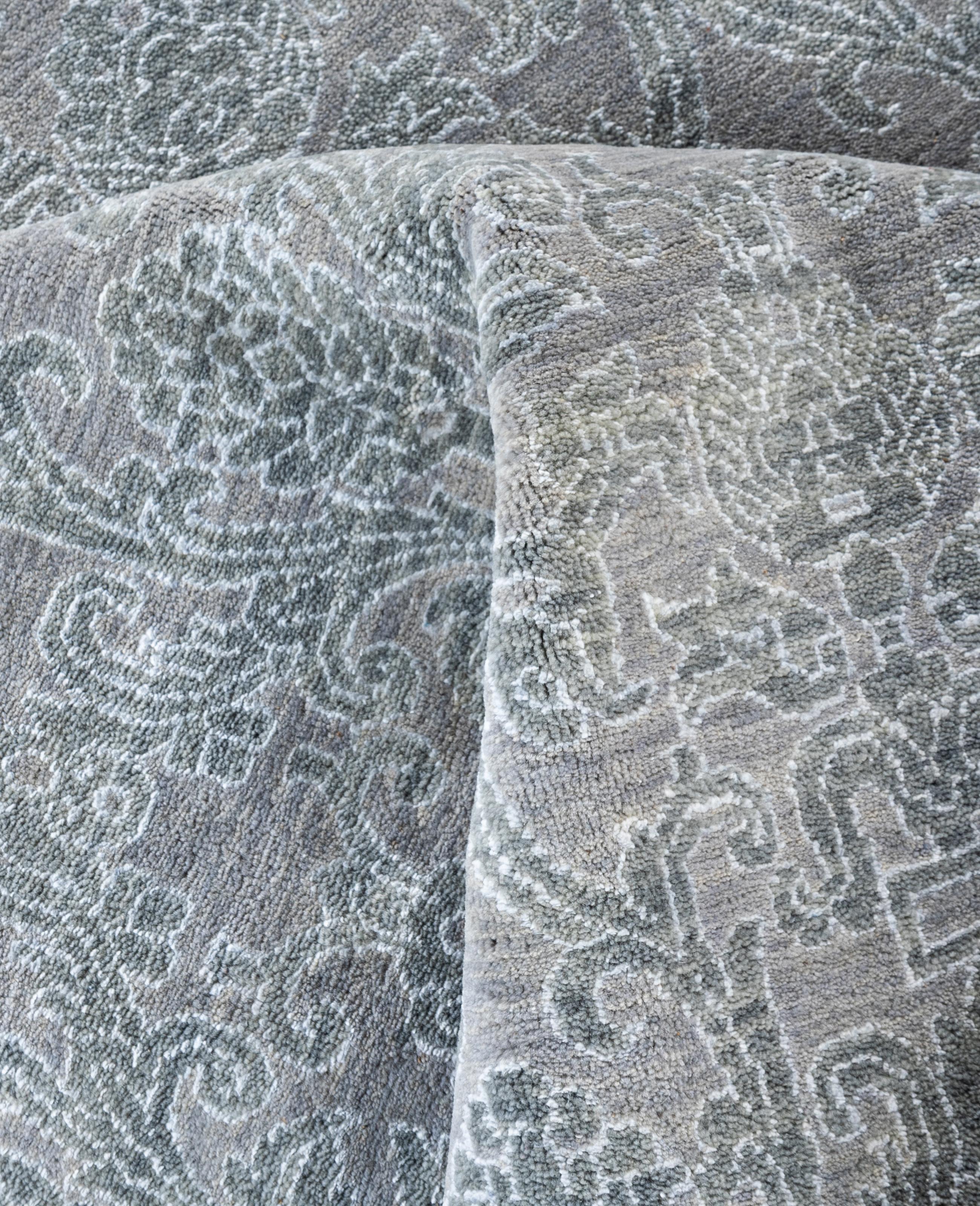 Lana Traditional Abstract Wool, Silk Hand Knotted Gray Area Rugs 9' 2