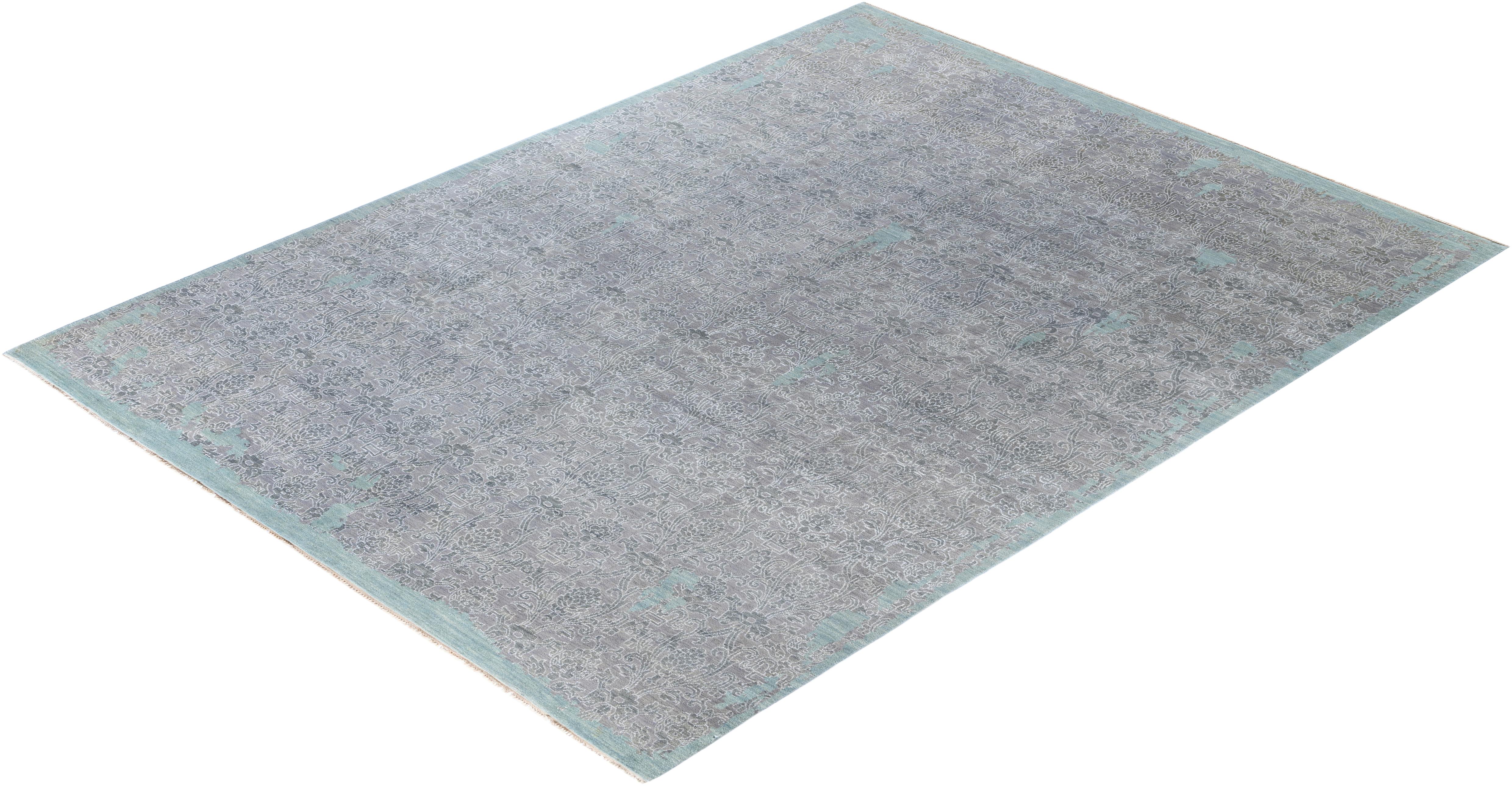 Traditional Abstract Wool, Silk Hand Knotted Gray Area Rugs 9' 2