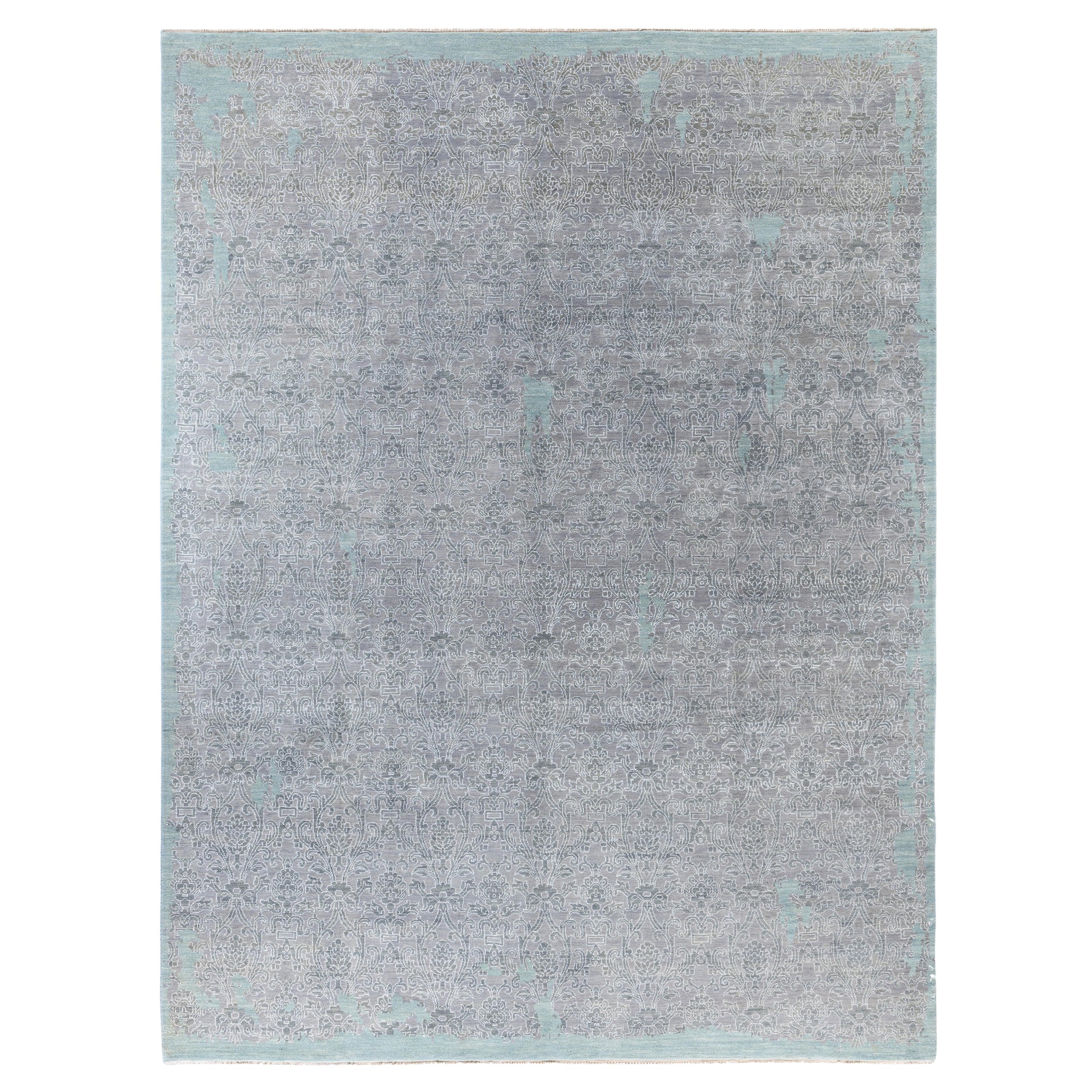 Traditional Abstract Wool, Silk Hand Knotted Gray Area Rugs 9' 2" x 12' 2"