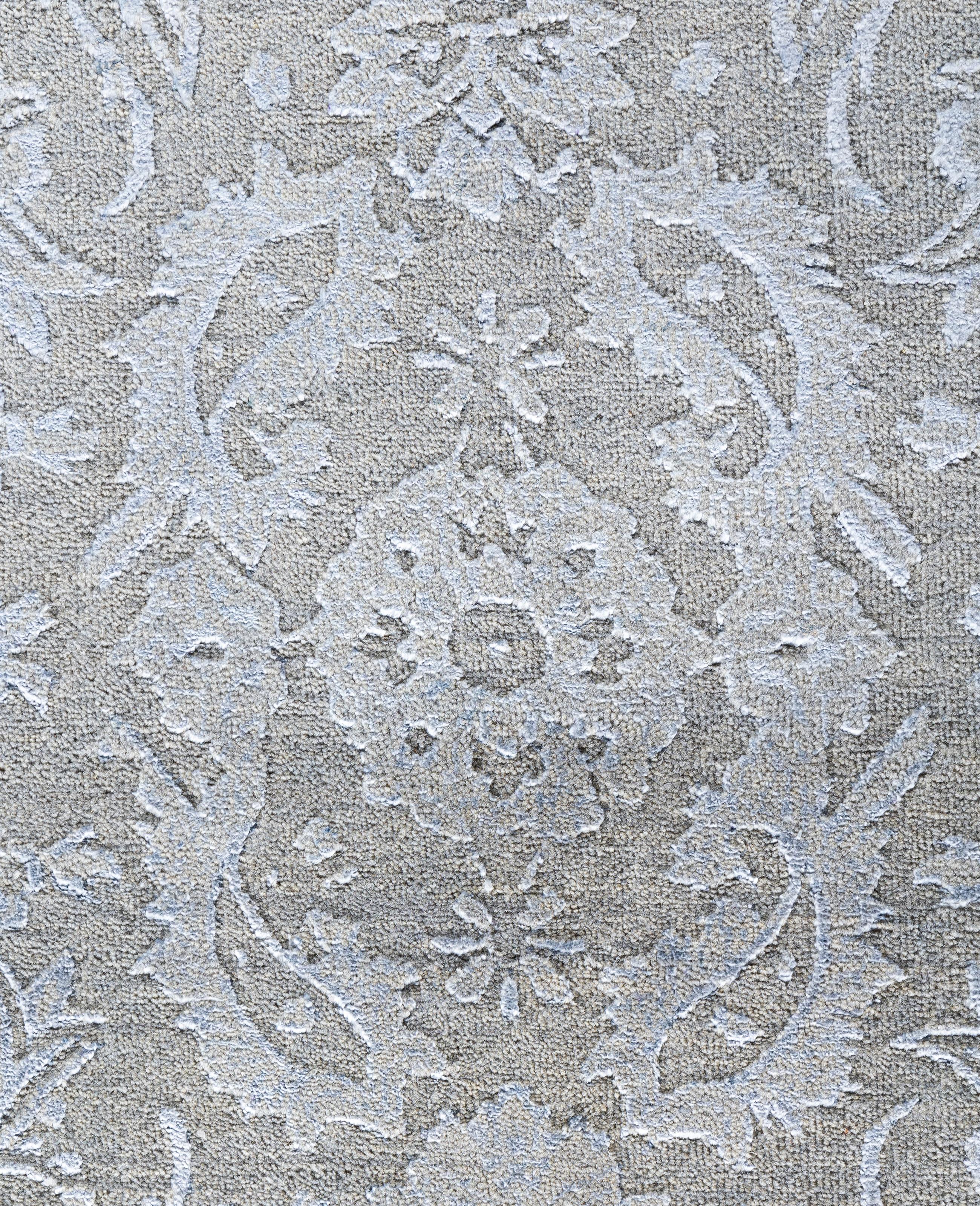 Indiano Traditional Abstract Wool, Silk Hand Knotted Gray Area Rugs 9' 2