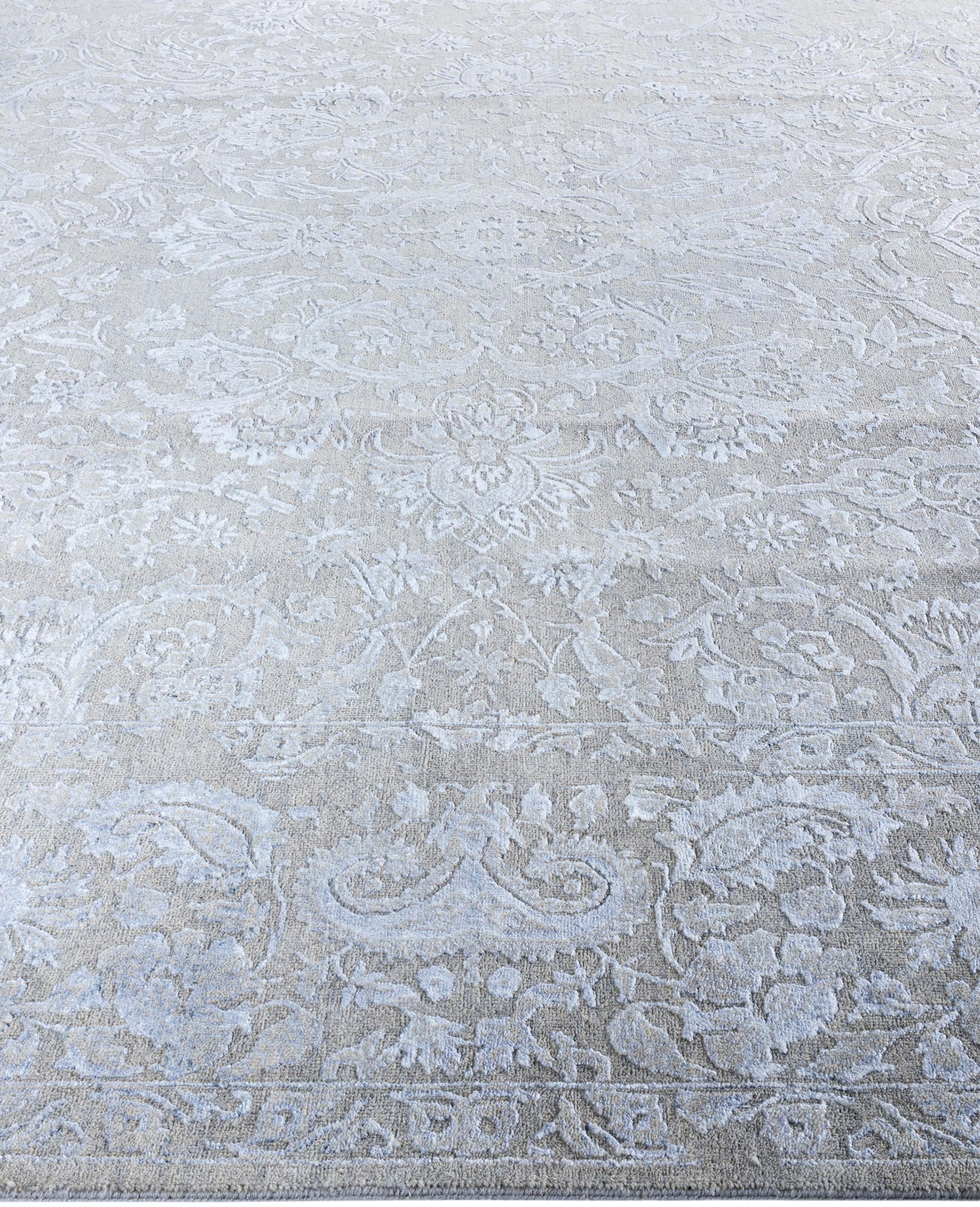 Annodato a mano Traditional Abstract Wool, Silk Hand Knotted Gray Area Rugs 9' 2