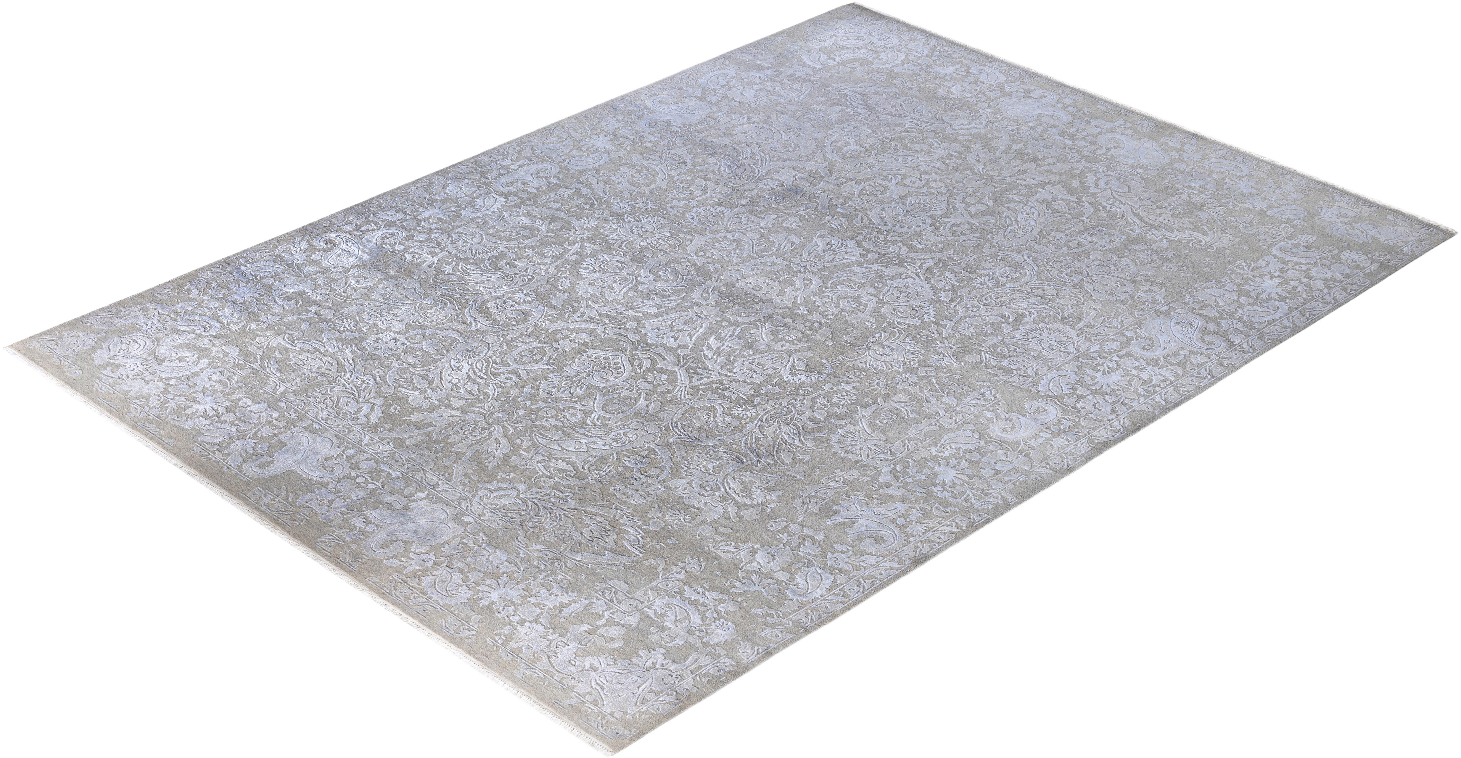 Traditional Abstract Wool, Silk Hand Knotted Gray Area Rugs 9' 2