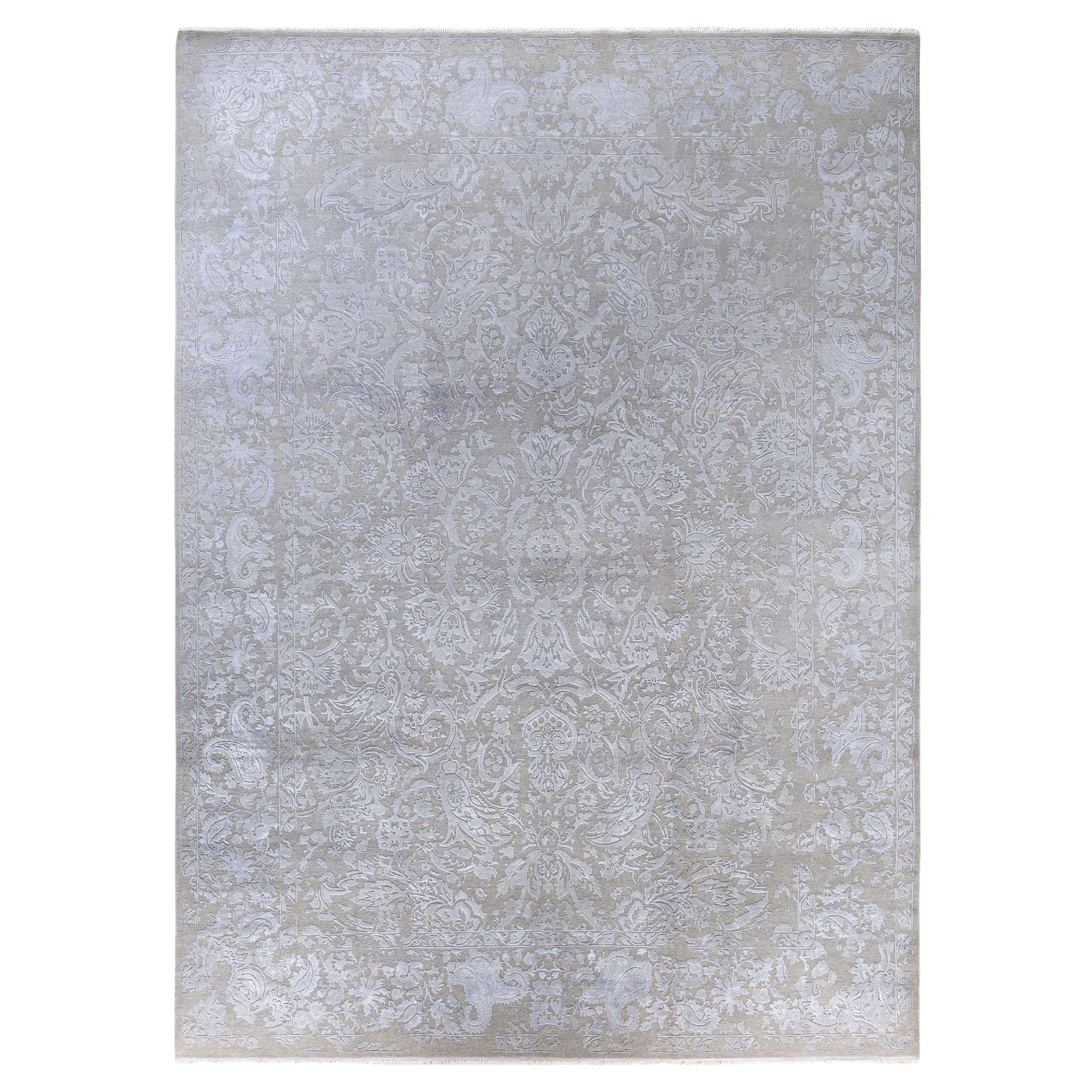 Traditional Abstract Wool, Silk Hand Knotted Gray Area Rugs 9' 2" x 12' 5"