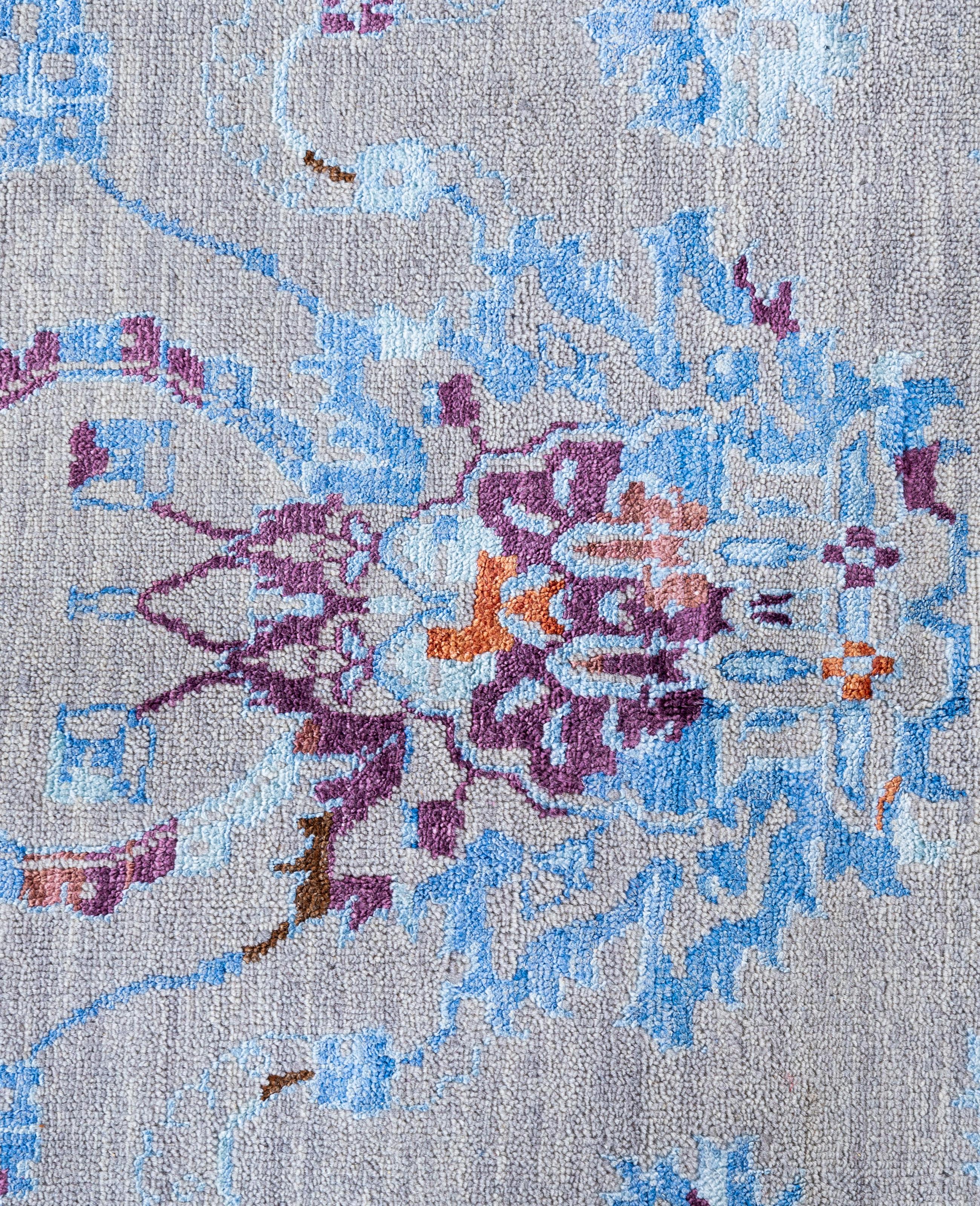 Indiano Traditional Abstract Wool, Silk Hand Knoted Gray Area Rugs 9' 3