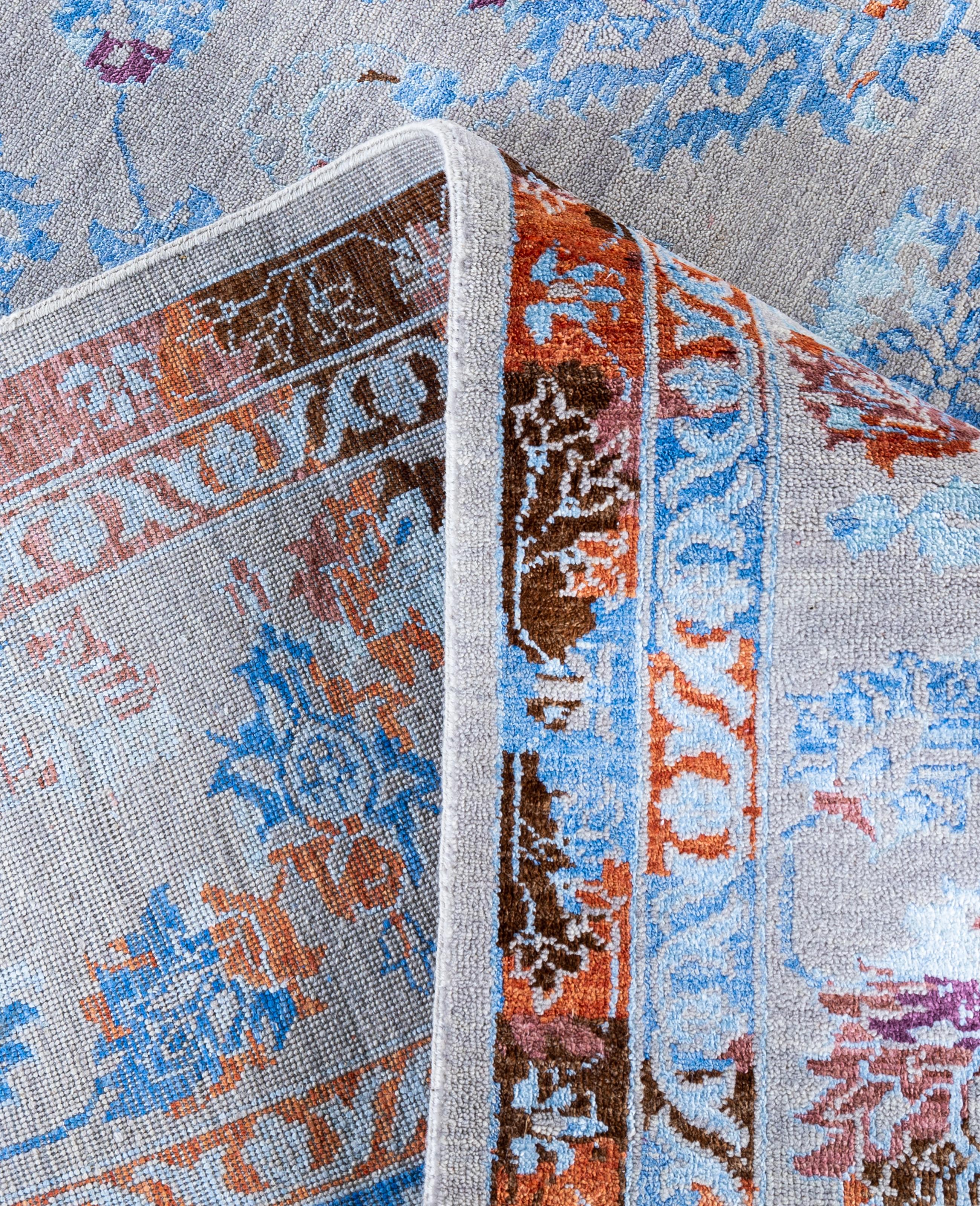 XXI secolo e contemporaneo Traditional Abstract Wool, Silk Hand Knoted Gray Area Rugs 9' 3
