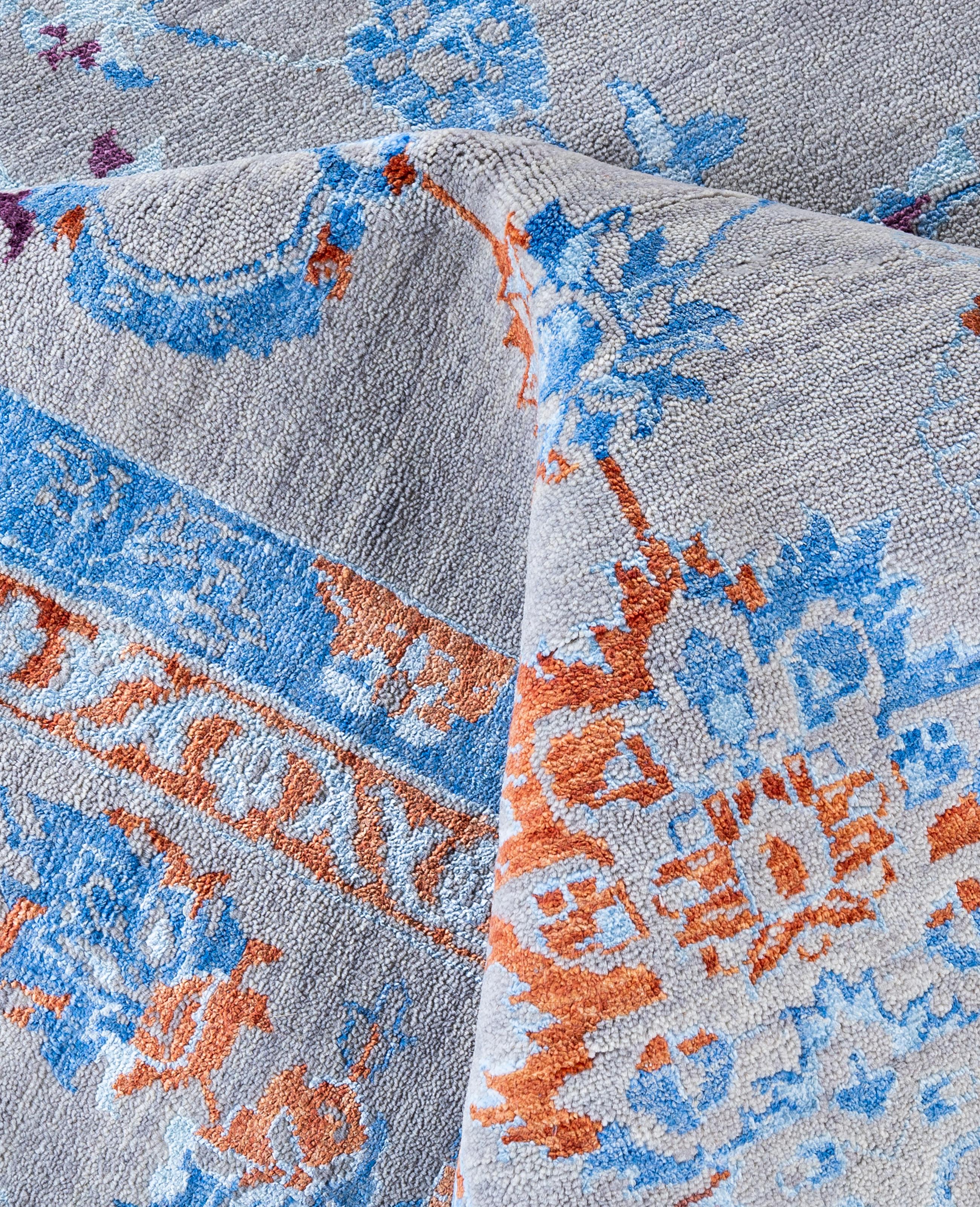Lana Traditional Abstract Wool, Silk Hand Knoted Gray Area Rugs 9' 3