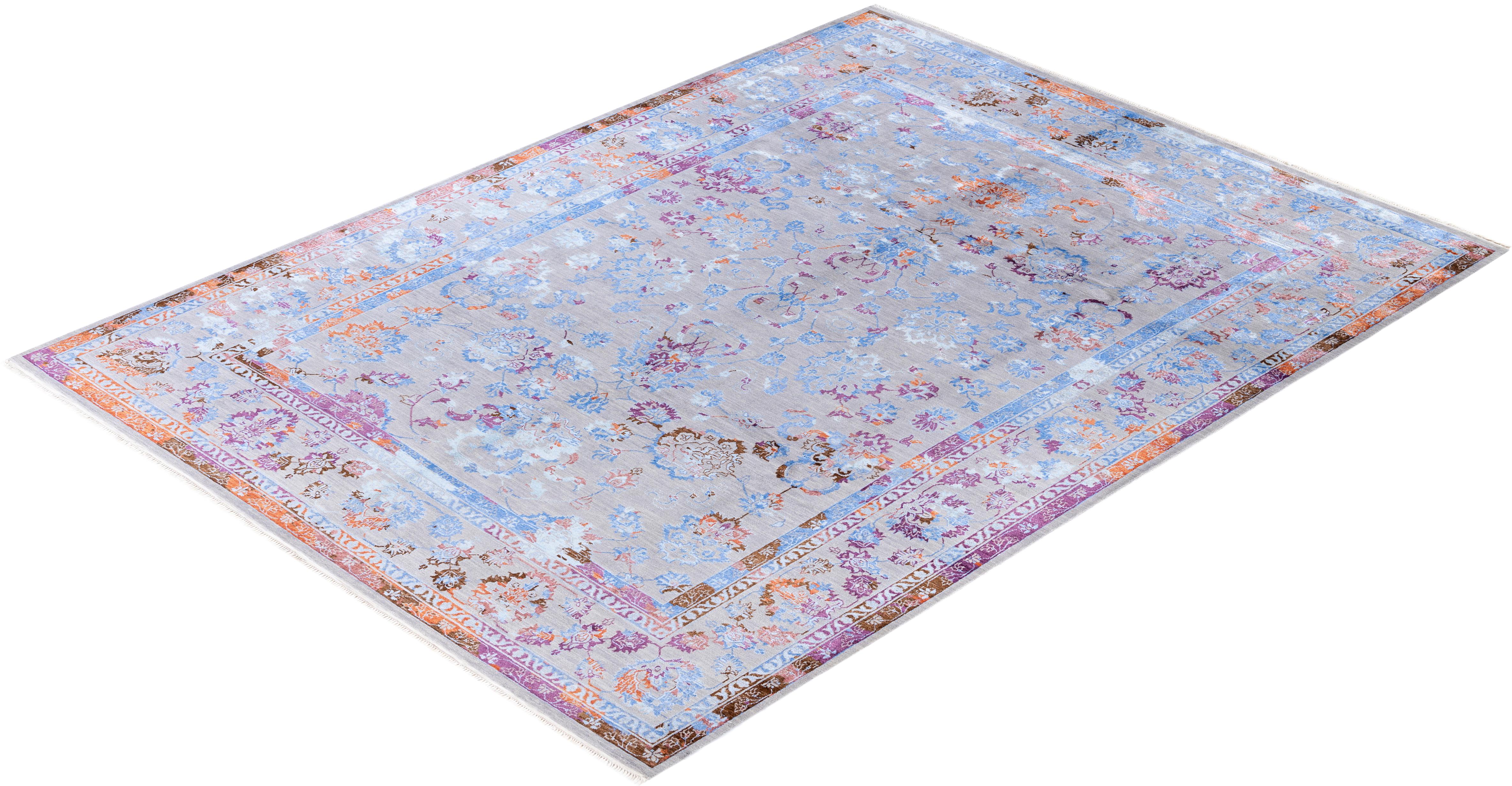 Traditional Abstract Wool, Silk Hand Knoted Gray Area Rugs 9' 3