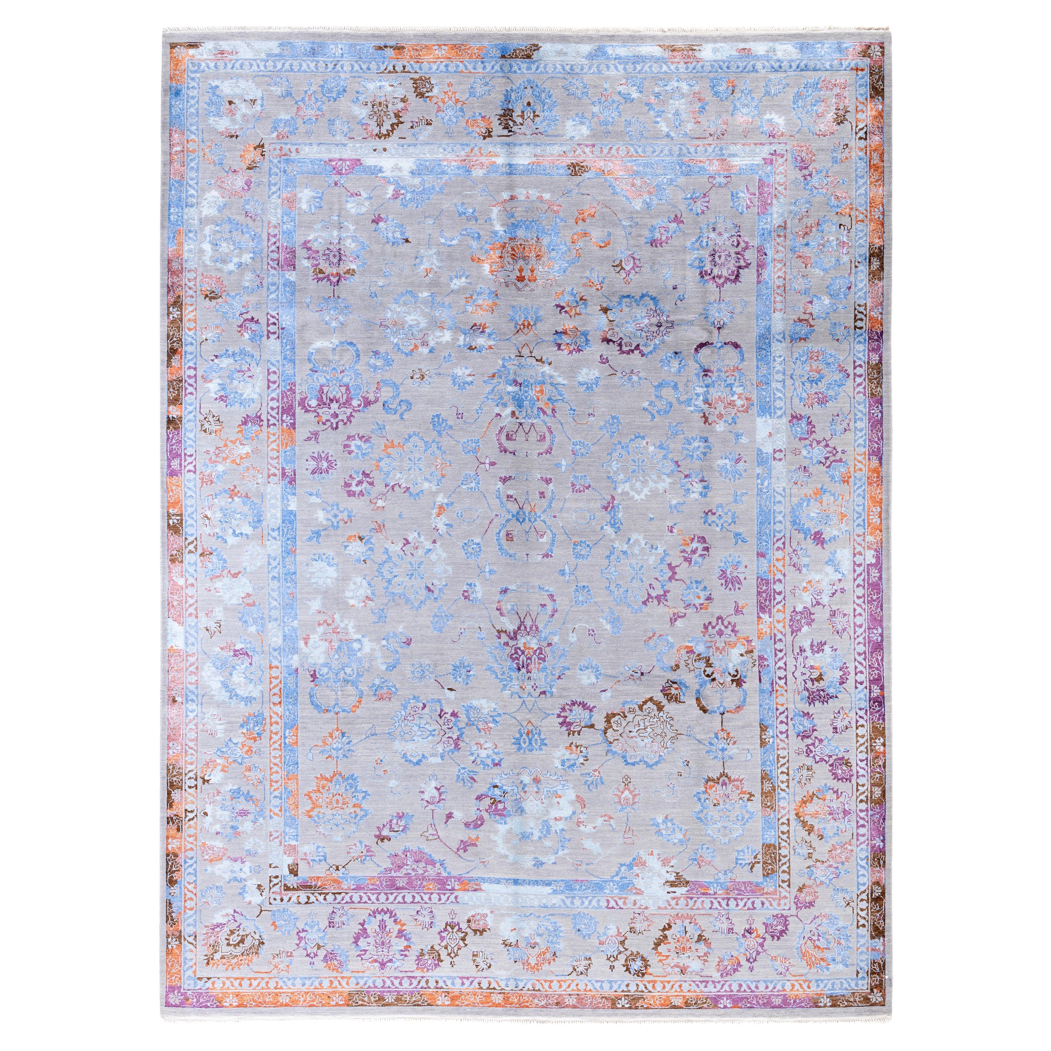 Traditional Abstract Wool, Silk Hand Knoted Gray Area Rugs 9' 3" x 12' 1"