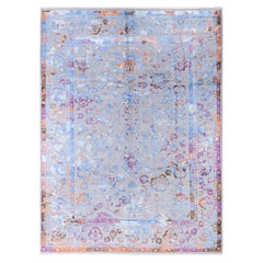 Traditioneller abstrakter handgeknüpfter grauer Teppich aus Wolle und Seide 9' 3" x 12' 1"