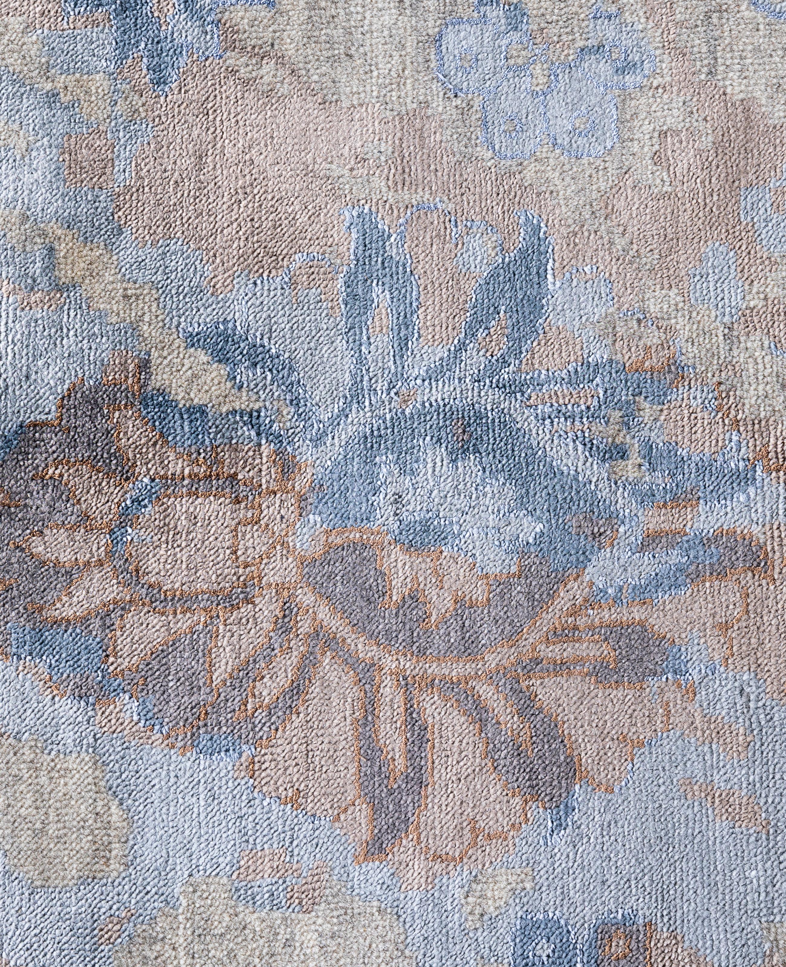 Indian Traditional Abstract Wool, Silk Hand Knotted Gray Area Rug 9' 3