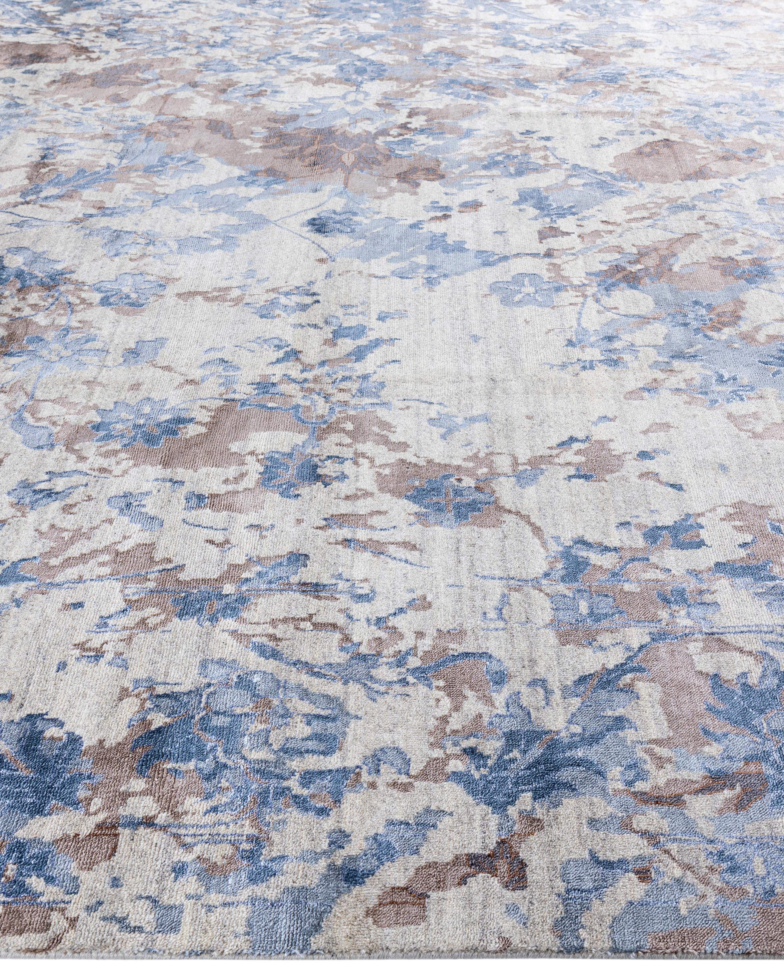 Hand-Knotted Traditional Abstract Wool, Silk Hand Knotted Gray Area Rug 9' 3