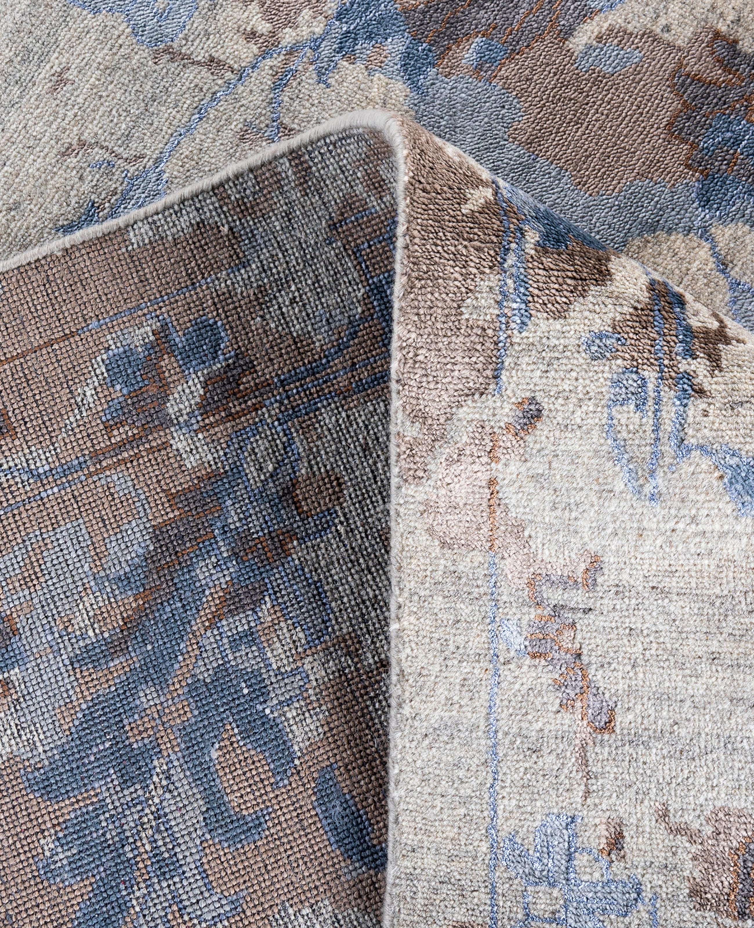 Contemporary Traditional Abstract Wool, Silk Hand Knotted Gray Area Rug 9' 3