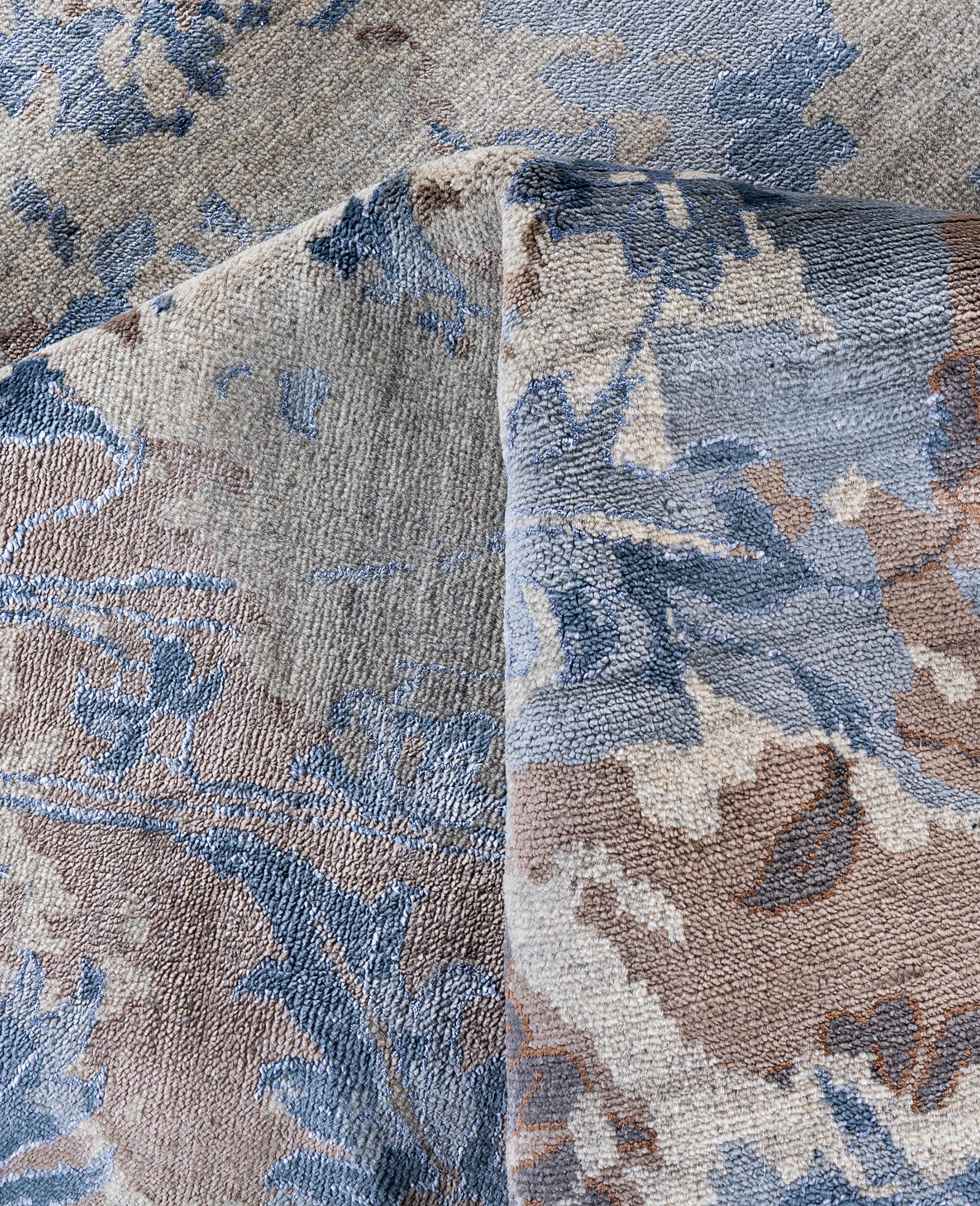Traditional Abstract Wool, Silk Hand Knotted Gray Area Rug 9' 3