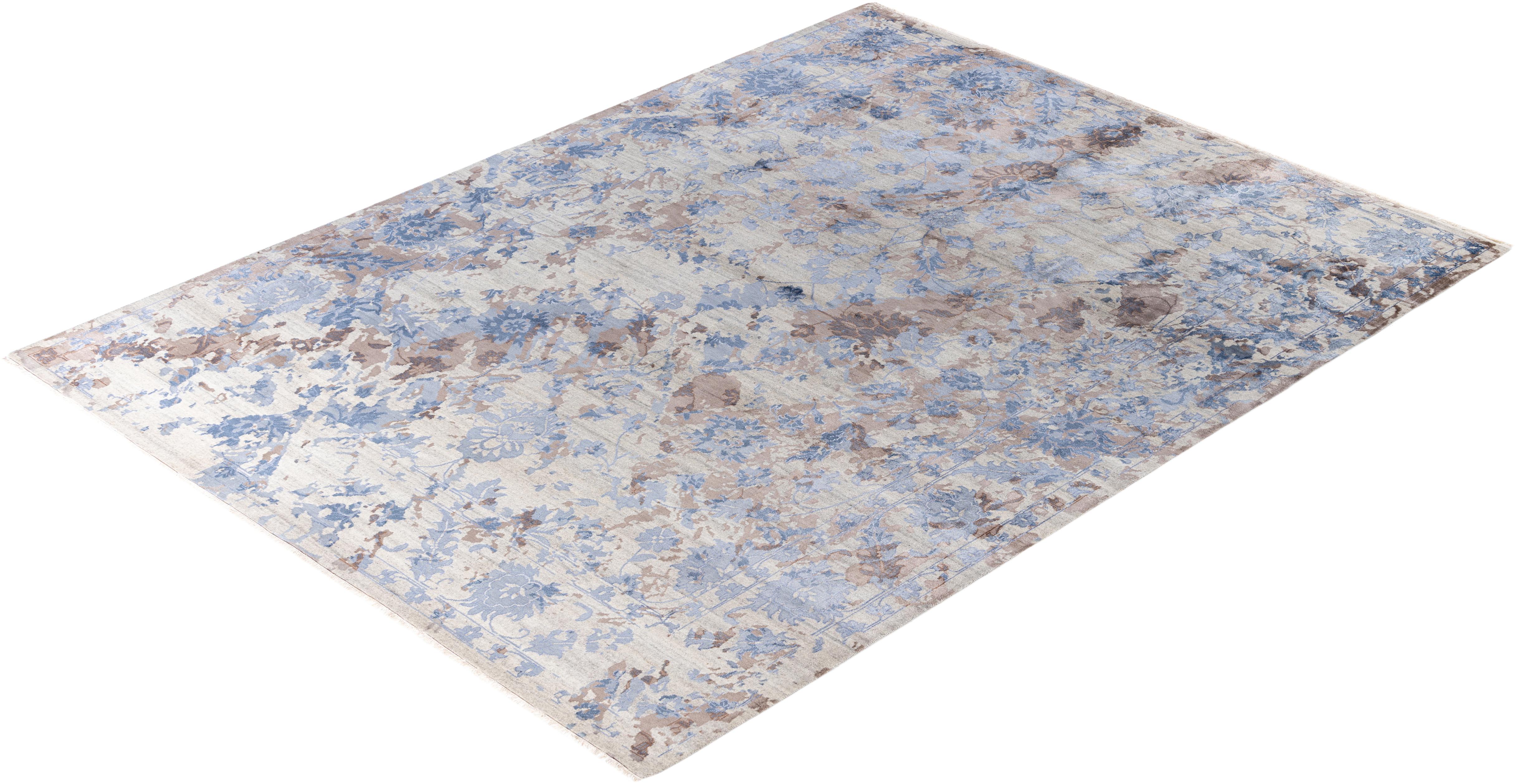 Traditional Abstract Wool, Silk Hand Knotted Gray Area Rug 9' 3