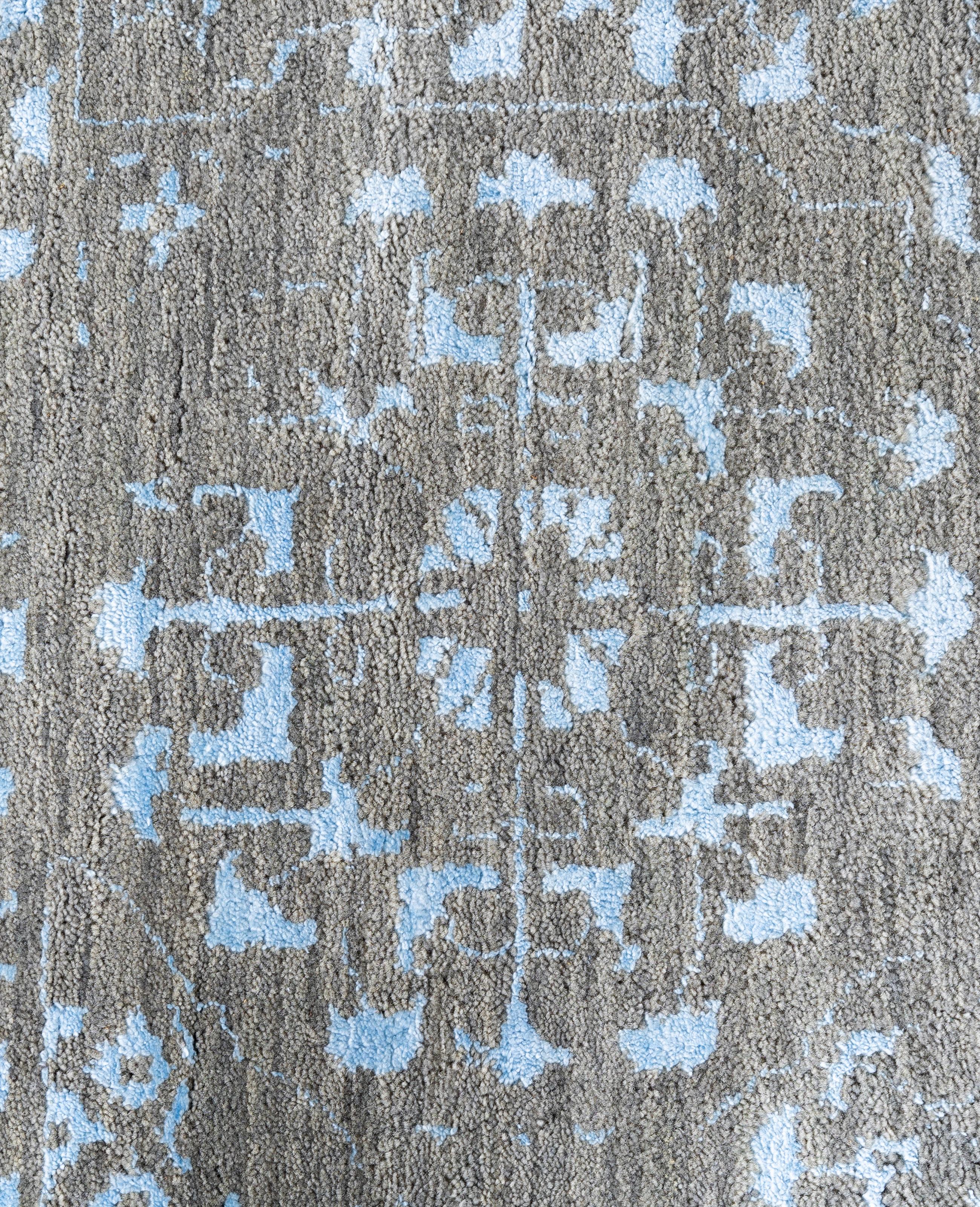 Indiano Traditional Abstract Wool, Silk Hand Knoted Gray Area Rugs 9' 4