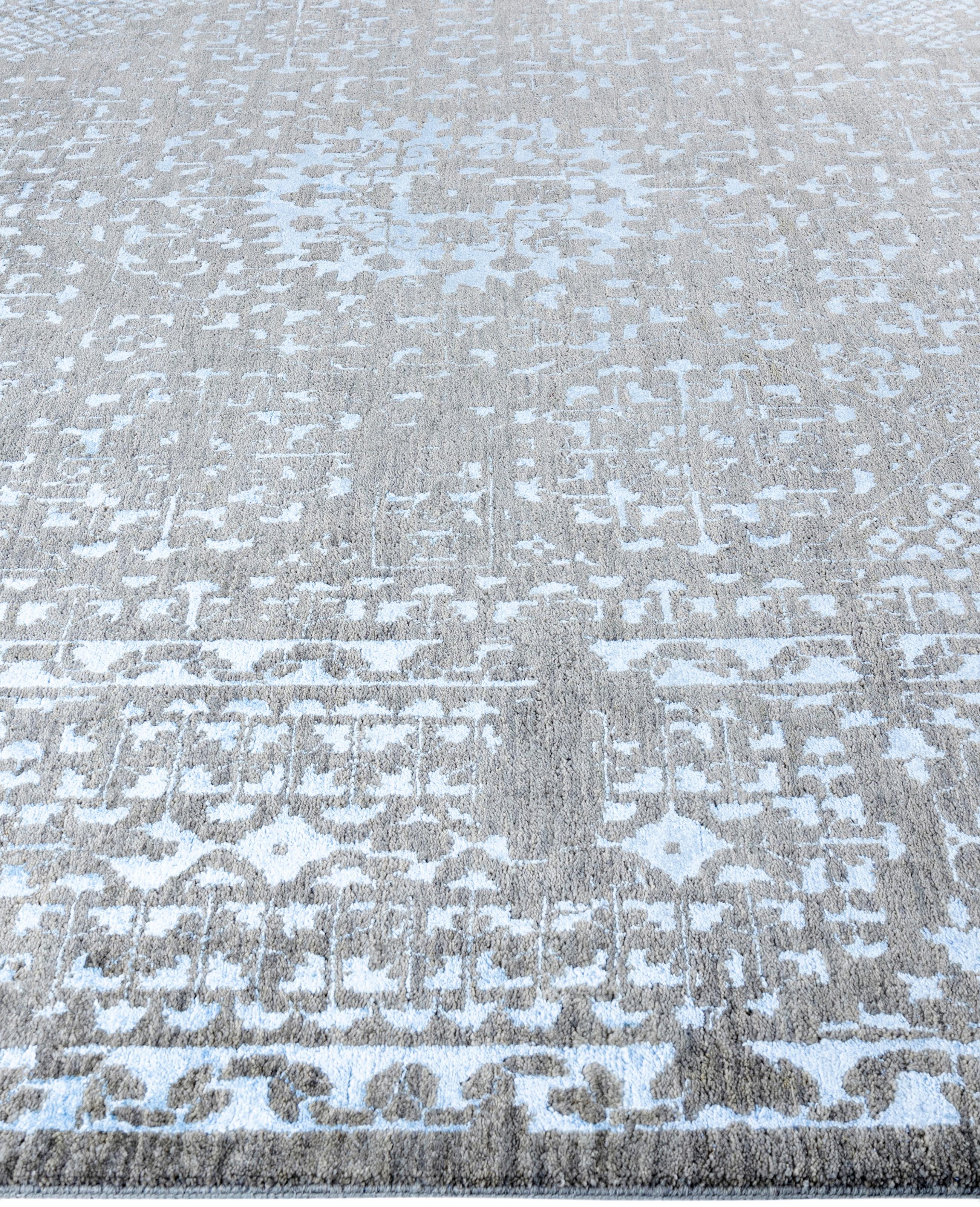 Annodato a mano Traditional Abstract Wool, Silk Hand Knoted Gray Area Rugs 9' 4