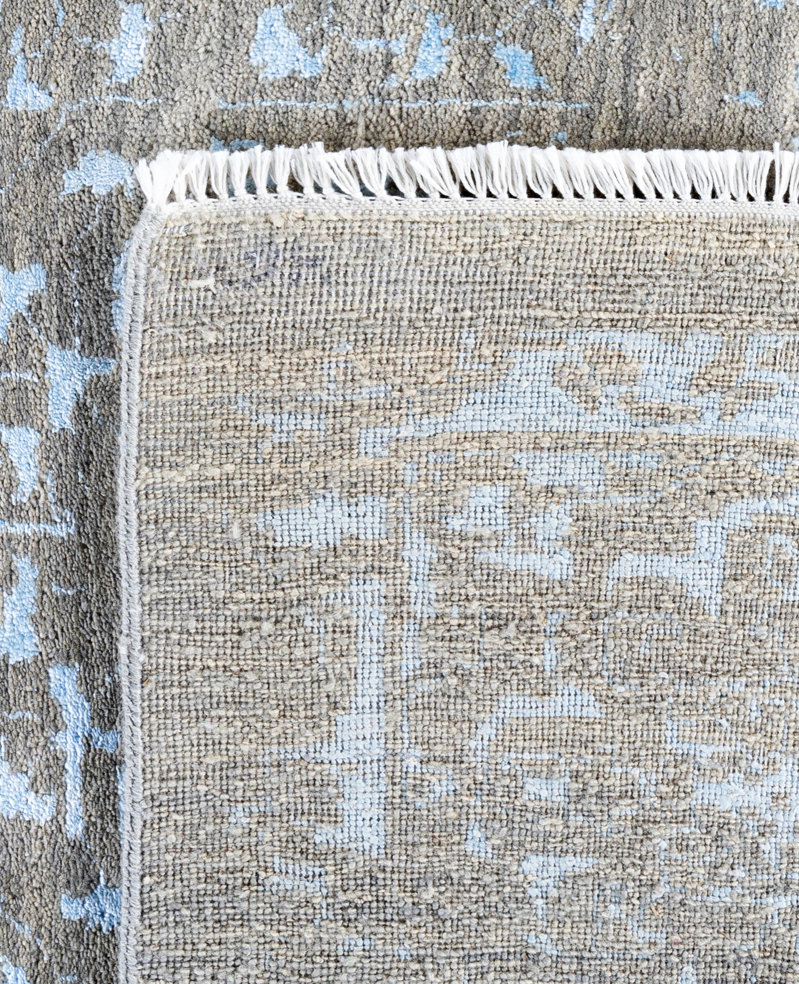 Traditional Abstract Wool, Silk Hand Knoted Gray Area Rugs 9' 4