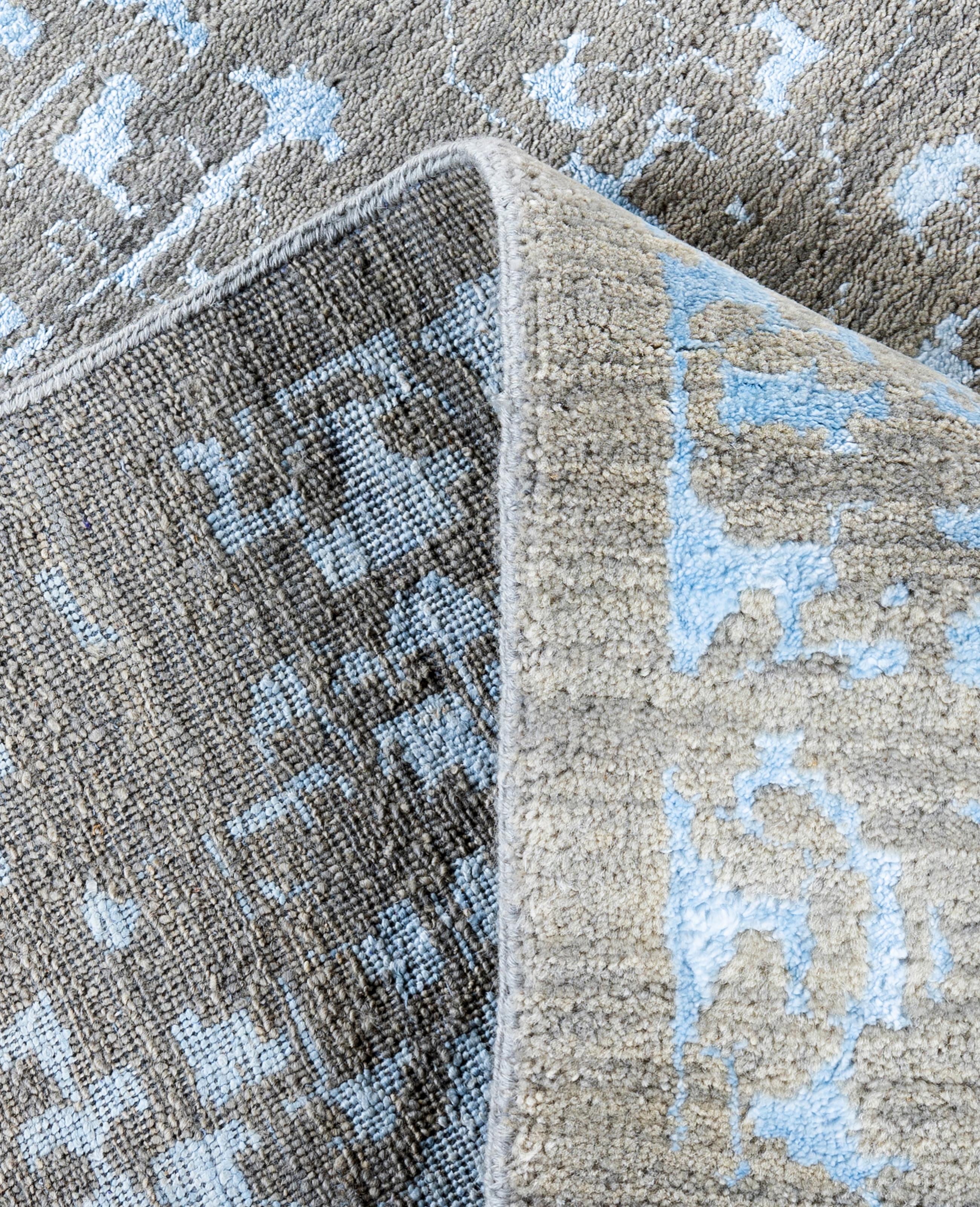 XXI secolo e contemporaneo Traditional Abstract Wool, Silk Hand Knoted Gray Area Rugs 9' 4