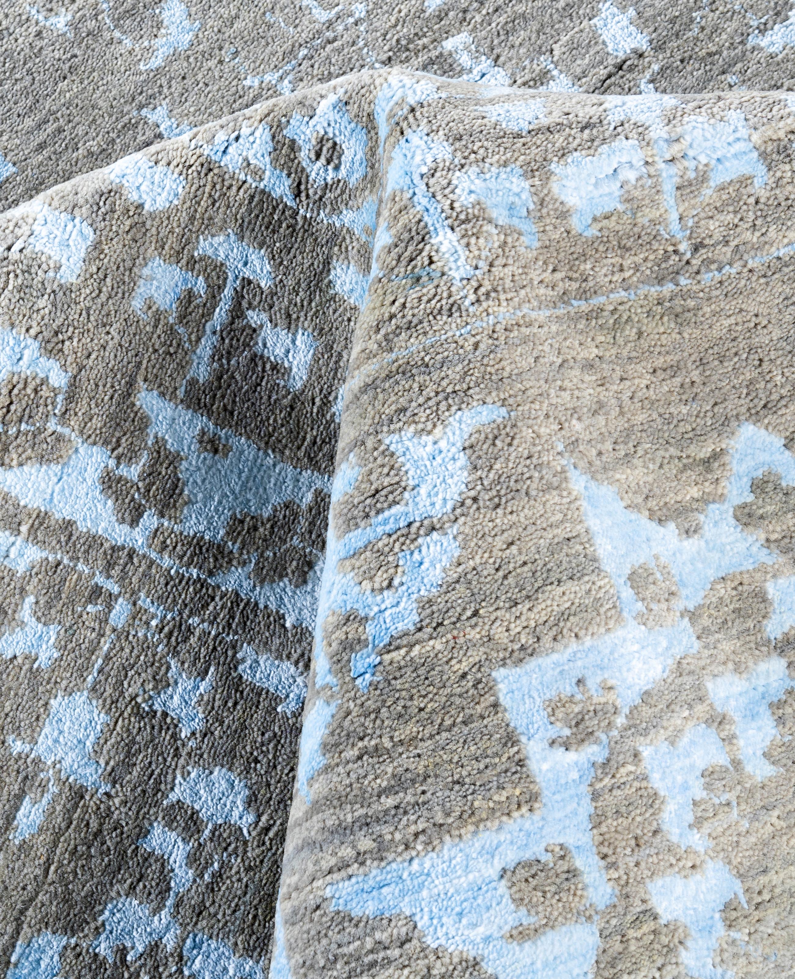 Lana Traditional Abstract Wool, Silk Hand Knoted Gray Area Rugs 9' 4