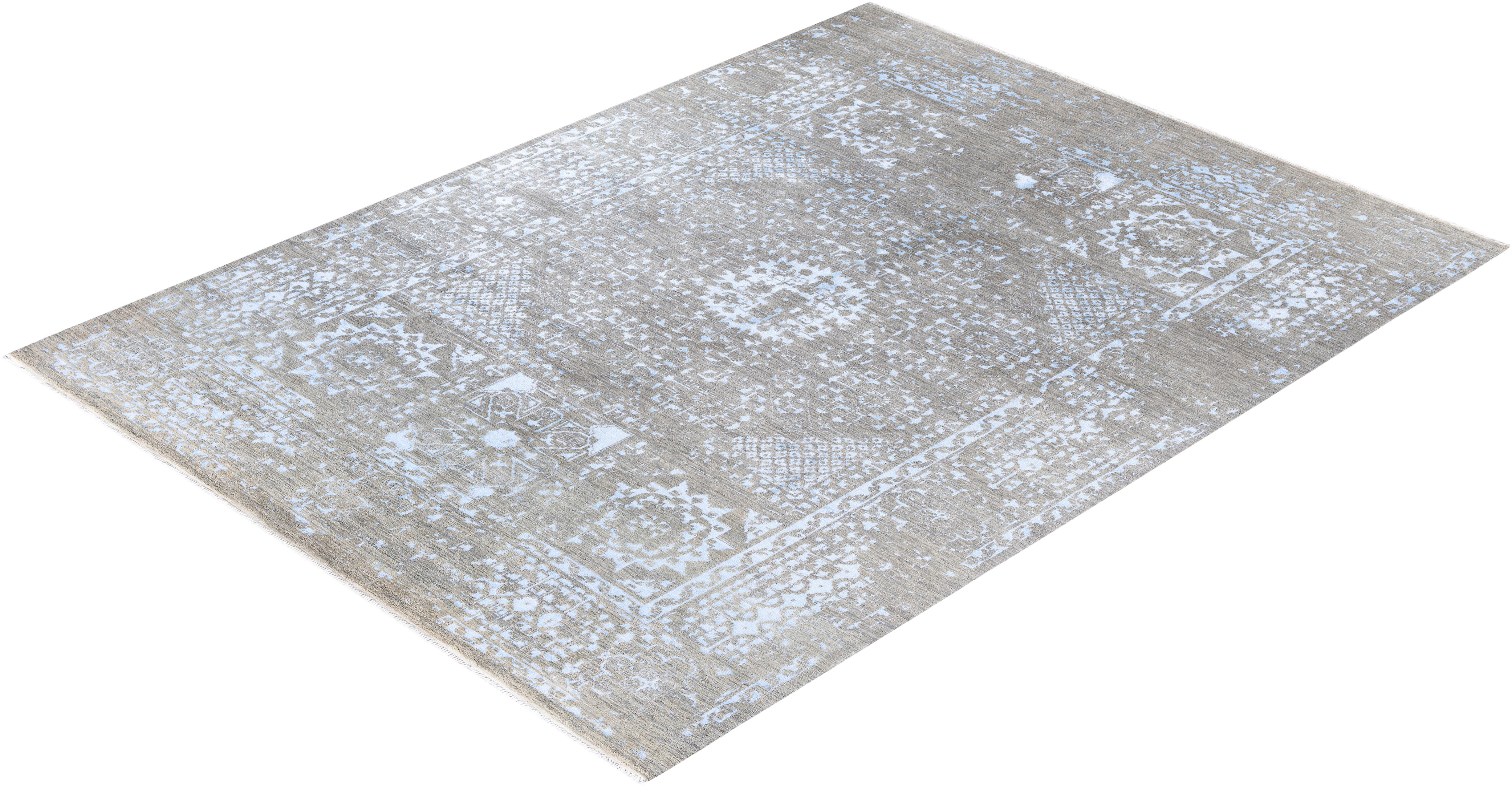 Traditional Abstract Wool, Silk Hand Knoted Gray Area Rugs 9' 4