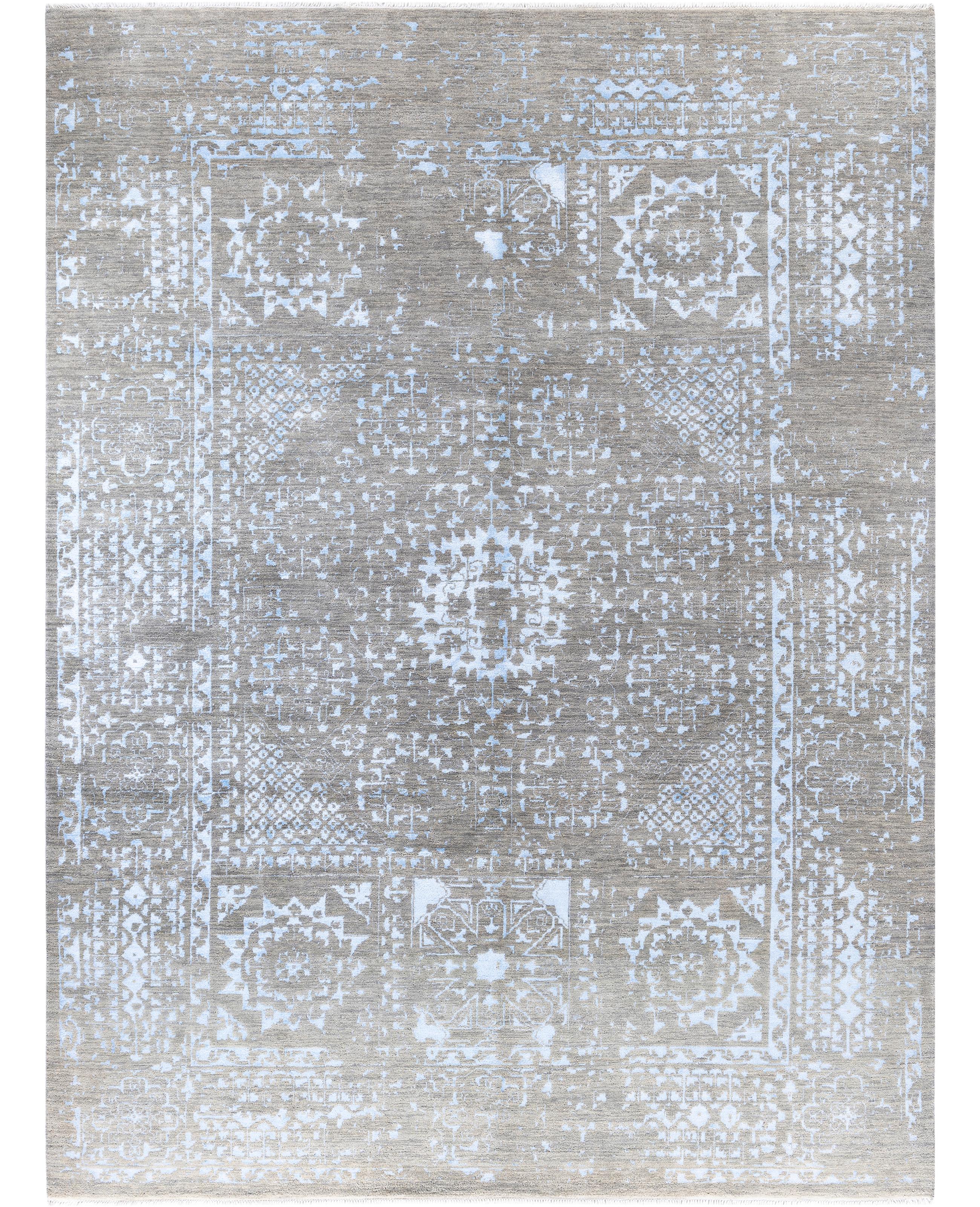 Traditional Abstract Wool, Silk Hand Knoted Gray Area Rugs 9' 4" x 12' 3"