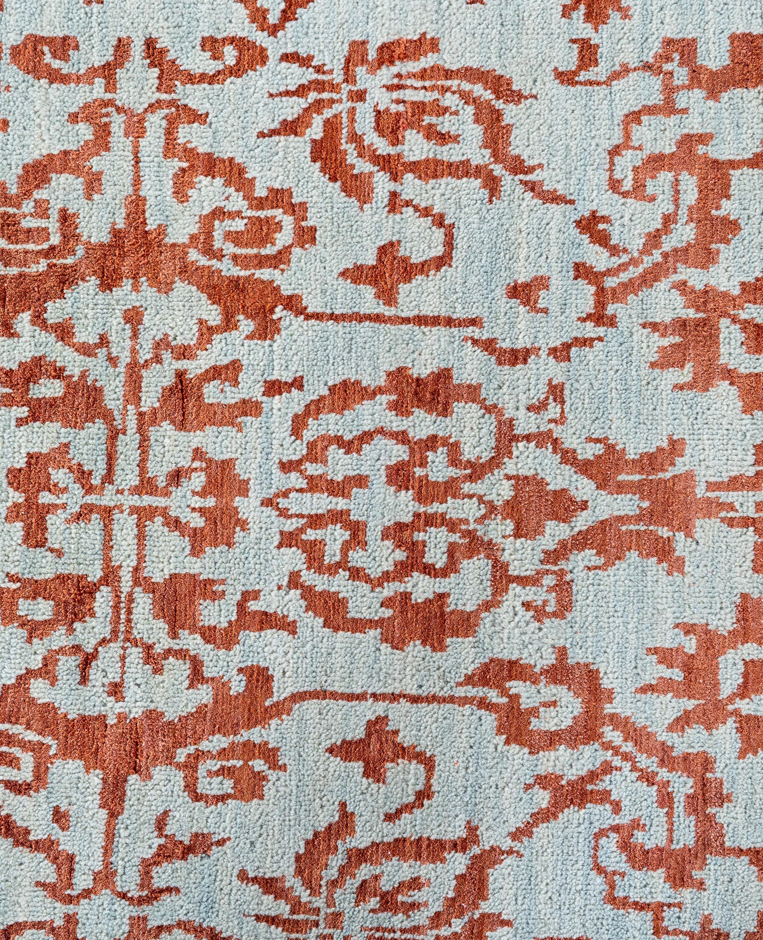 Indian Traditional Abstract Wool, Silk Hand Knotted Green Area Rug 8' 1