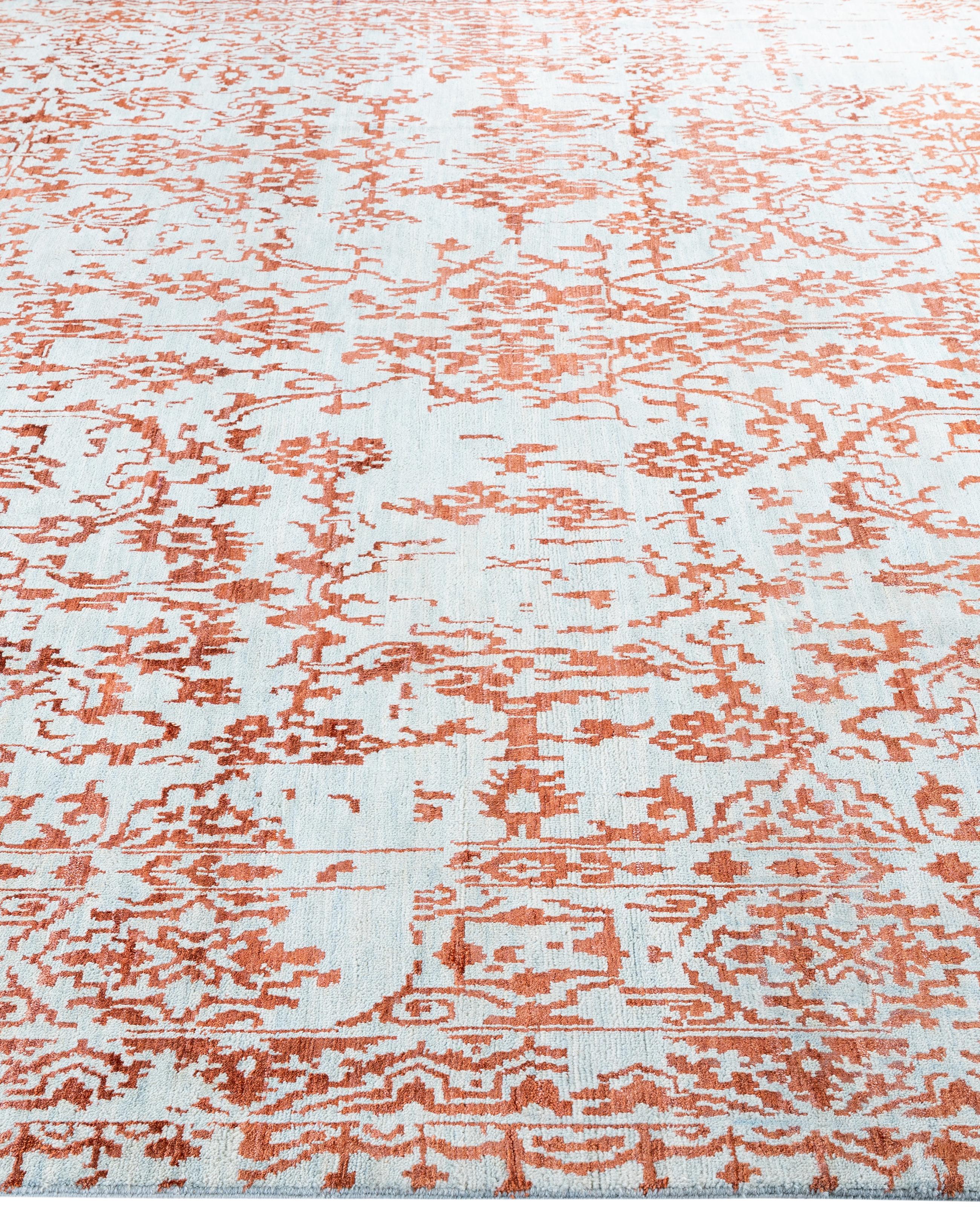 Hand-Knotted Traditional Abstract Wool, Silk Hand Knotted Green Area Rug 8' 1