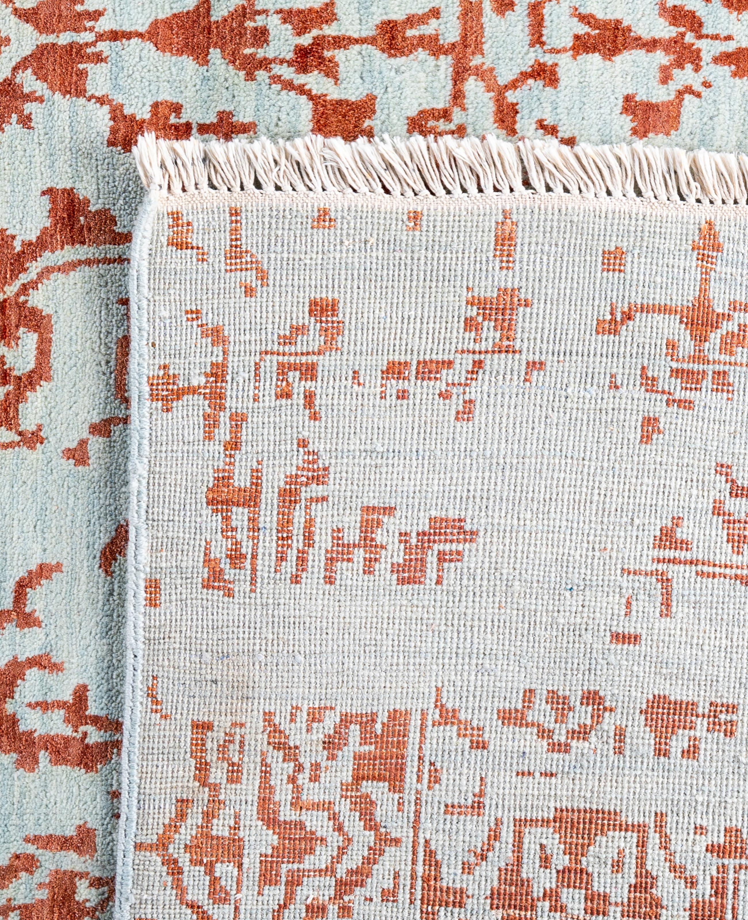 Traditional Abstract Wool, Silk Hand Knotted Green Area Rug 8' 1