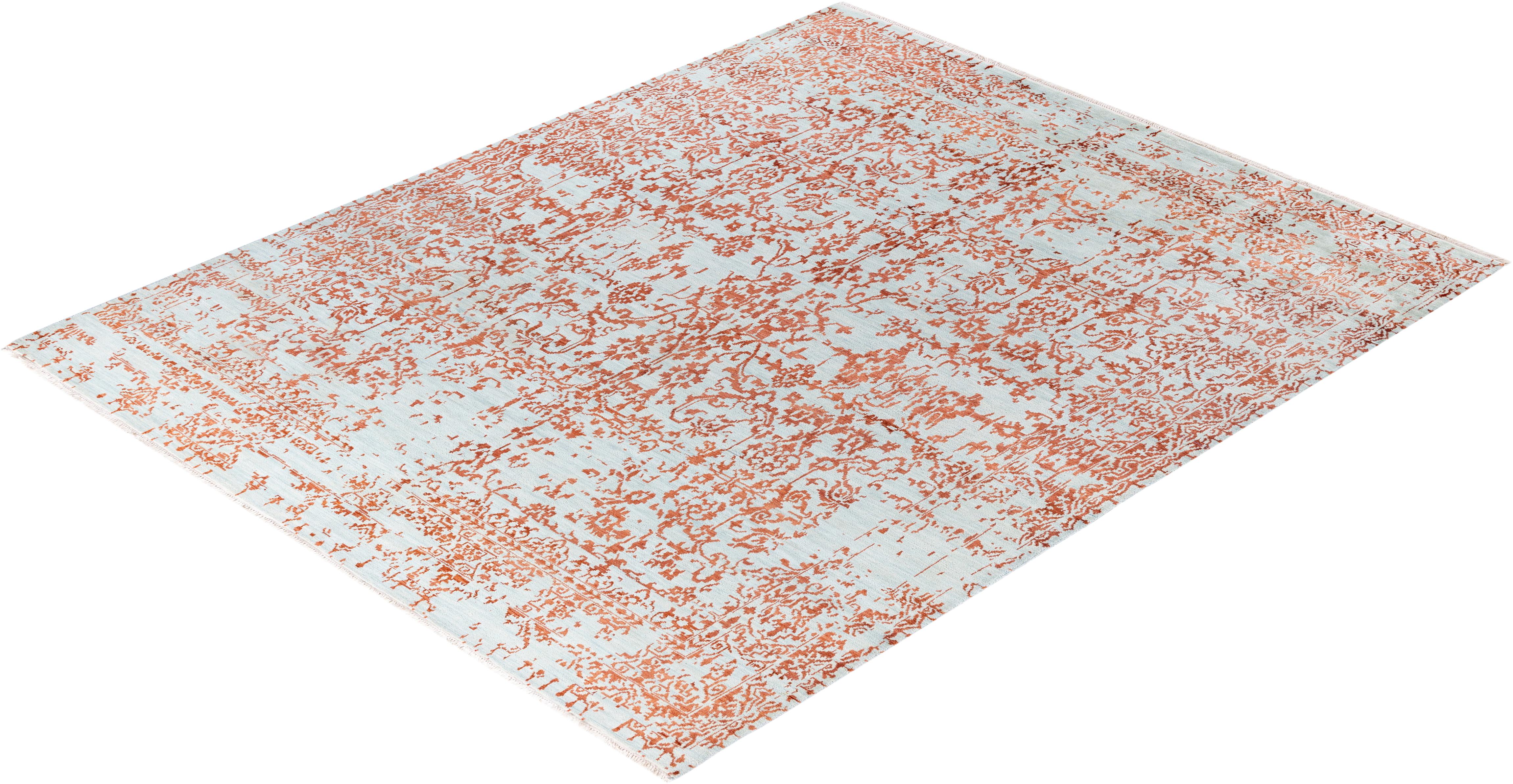 Traditional Abstract Wool, Silk Hand Knotted Green Area Rug 8' 1