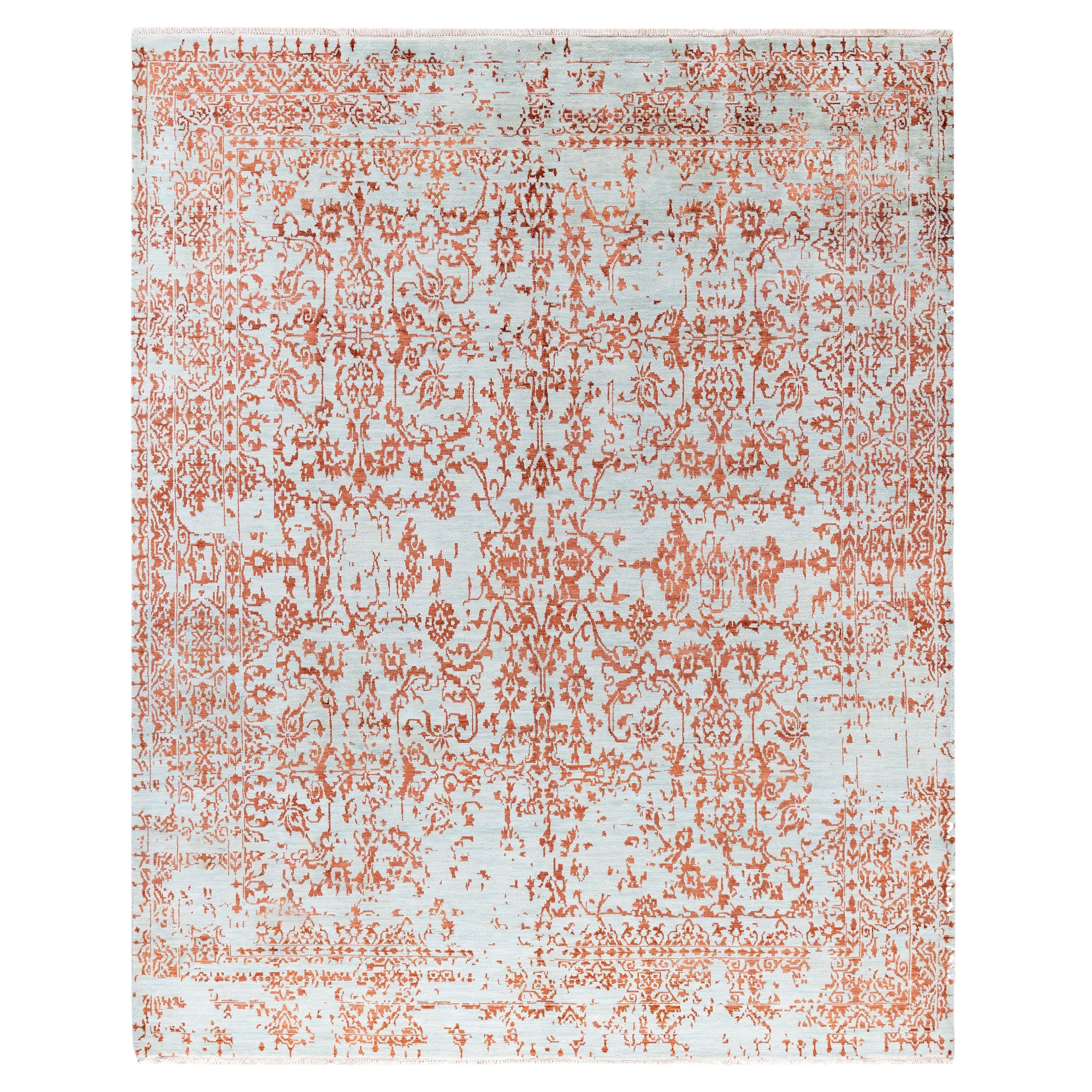 Traditional Abstract Wool, Silk Hand Knotted Green Area Rug 8' 1" x 10' 0" For Sale