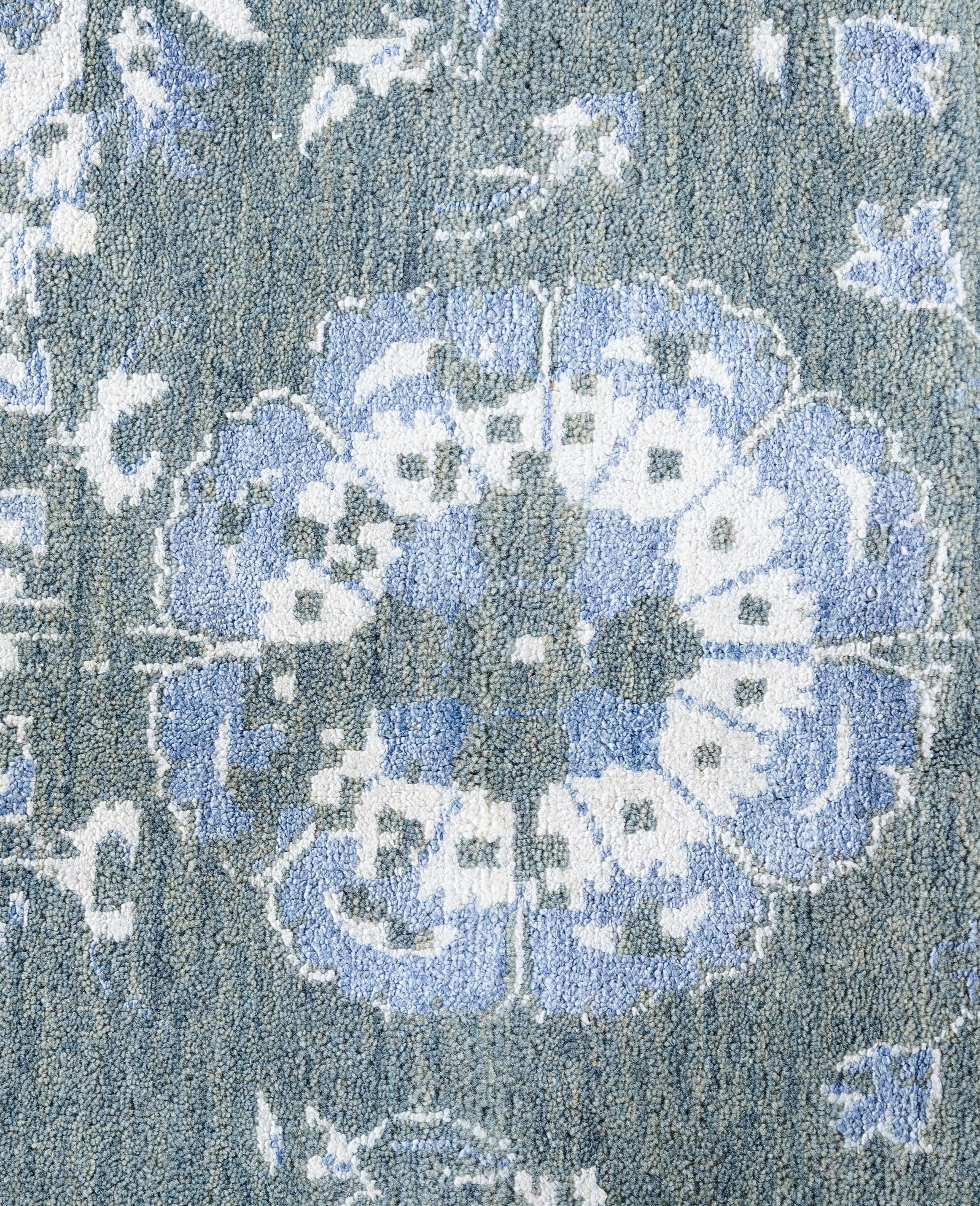 Indien Tapis traditionnel abstrait en laine et soie noué à la main vert 9' 0