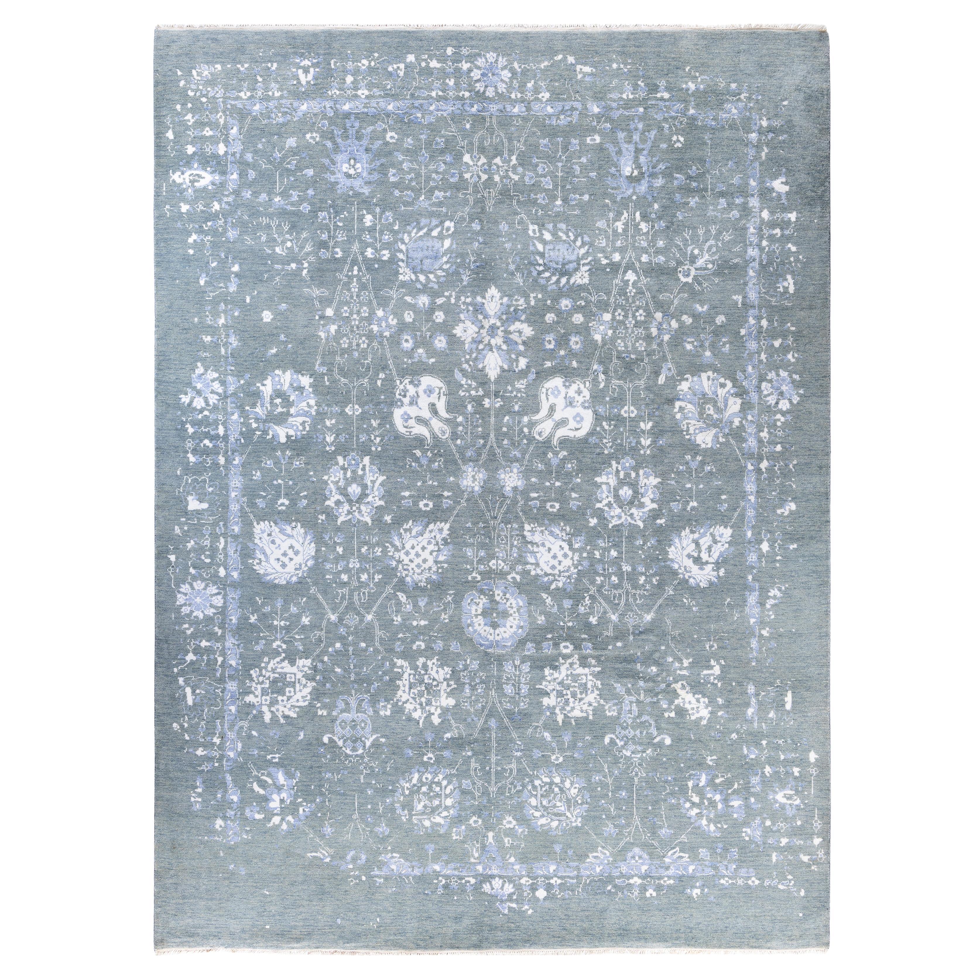 Traditional Abstract Wool, Silk Hand Knotted Green Area Rugs 9' 0" x 12' 3"