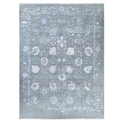 Traditional Abstract Wool, Silk Hand Knotted Green Area Rug 9' 0" x 12' 3"