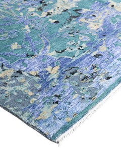Traditional Abstract Wool, Silk Hand Knotted Green Area Rug 9' 1" x 12' 4"