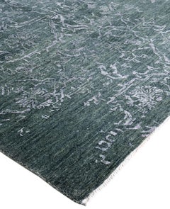 Traditional Abstract Wool, Silk Hand Knotted Green Area Rug 9' 1" x 12' 4"