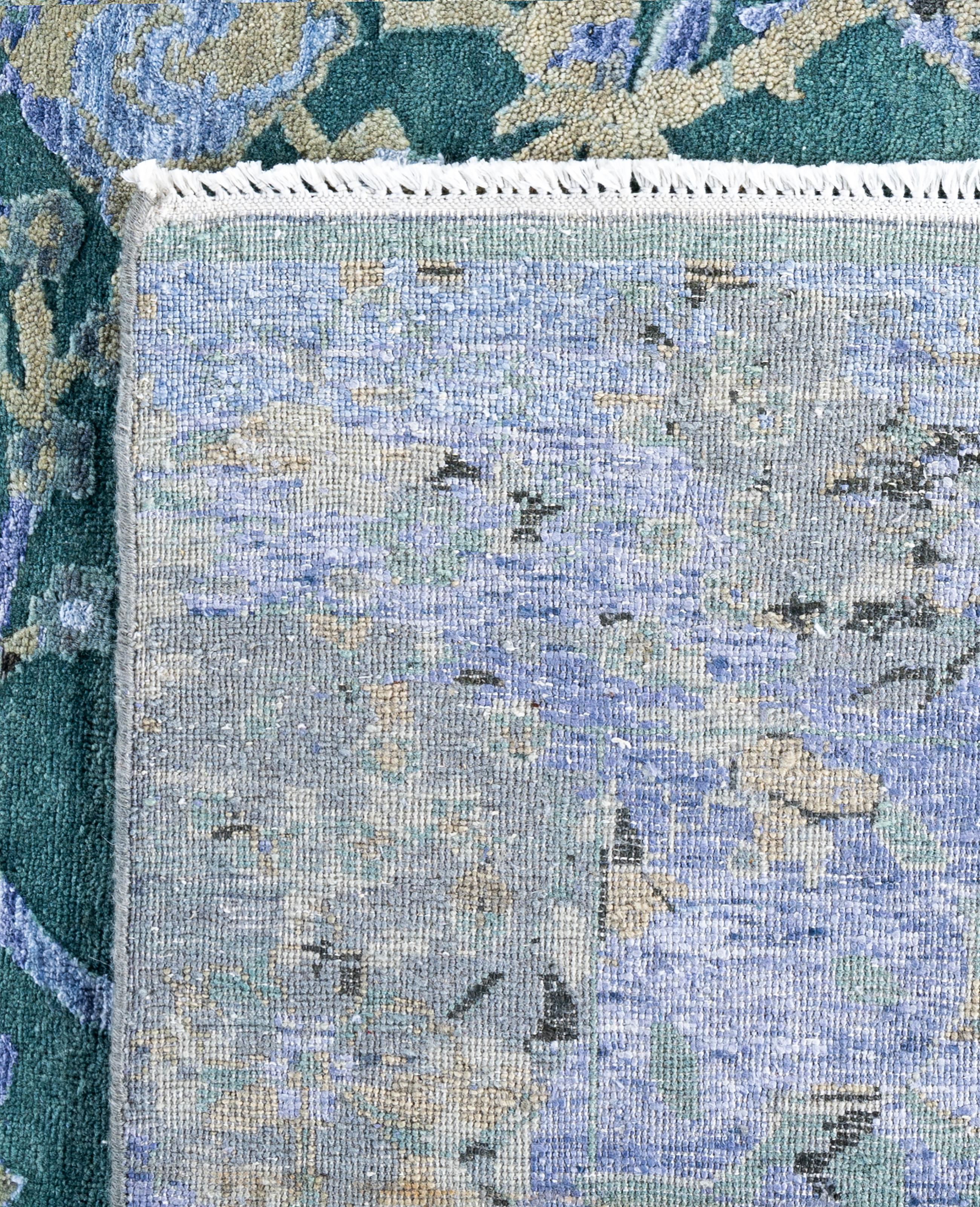 Traditional Abstract Wool, Silk Hand Knotted Green Area Rugs 9' 1