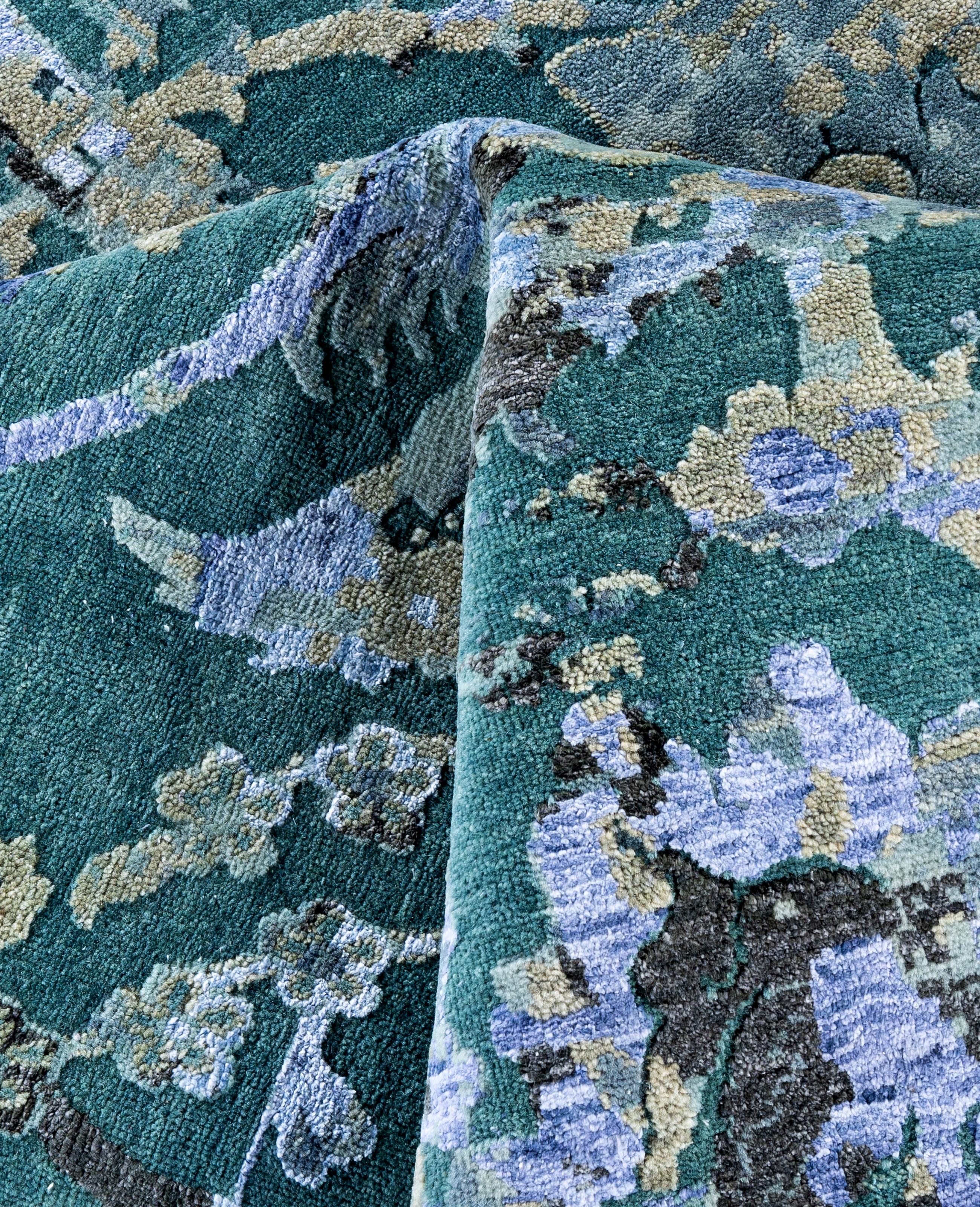 Lana Traditional Abstract Wool, Silk Hand Knotted Green Area Rugs 9' 1