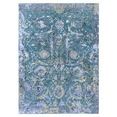 Traditional Abstract Wool, Silk Hand Knotted Green Area Rug 9' 1" x 12' 4"