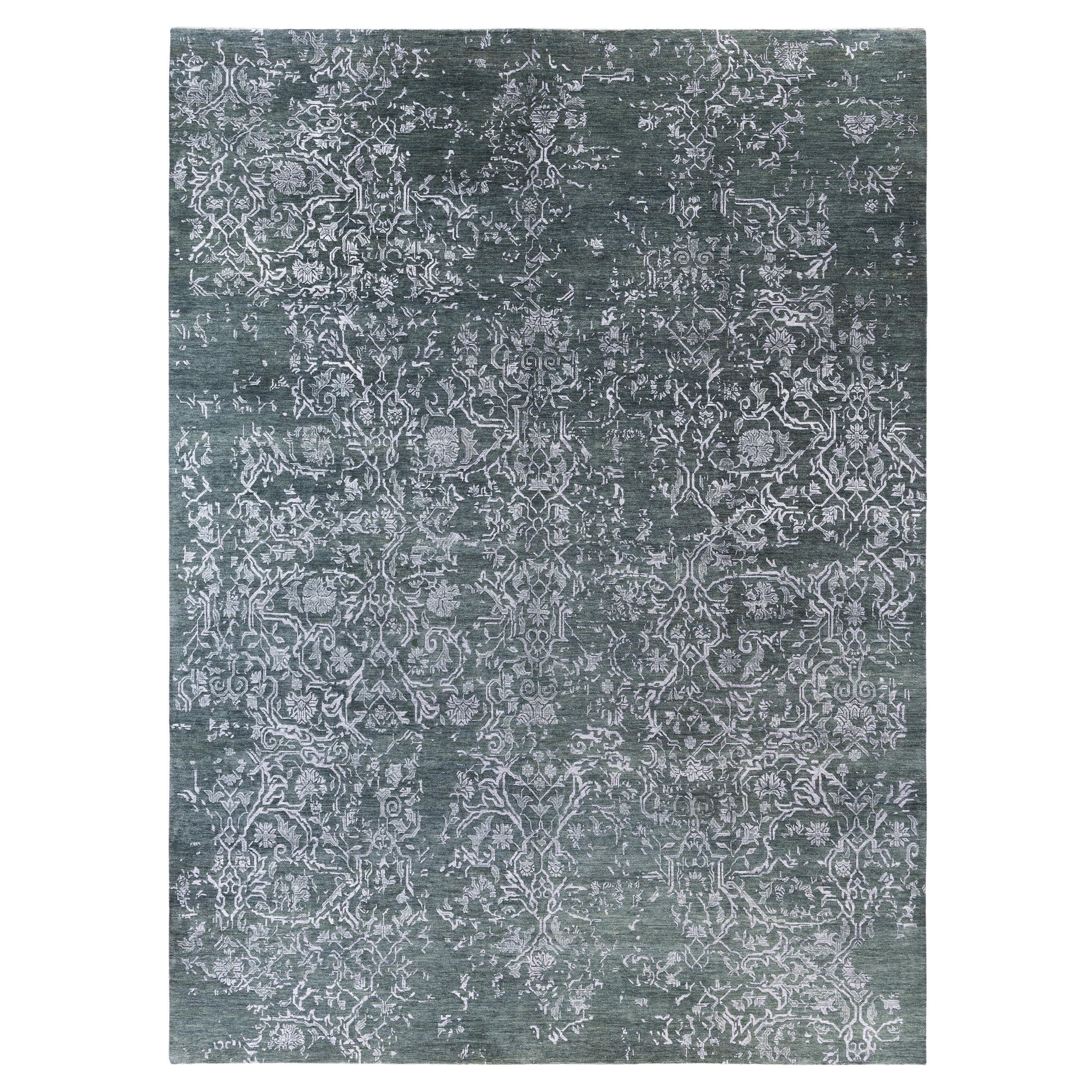 Traditional Abstract Wool, Silk Hand Knotted Green Area Rugs 9' 1" x 12' 4"