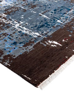 Alfombra Abstracta Tradicional de Lana y Seda Anudada a Mano en Marfil 9' 1" x 12' 1