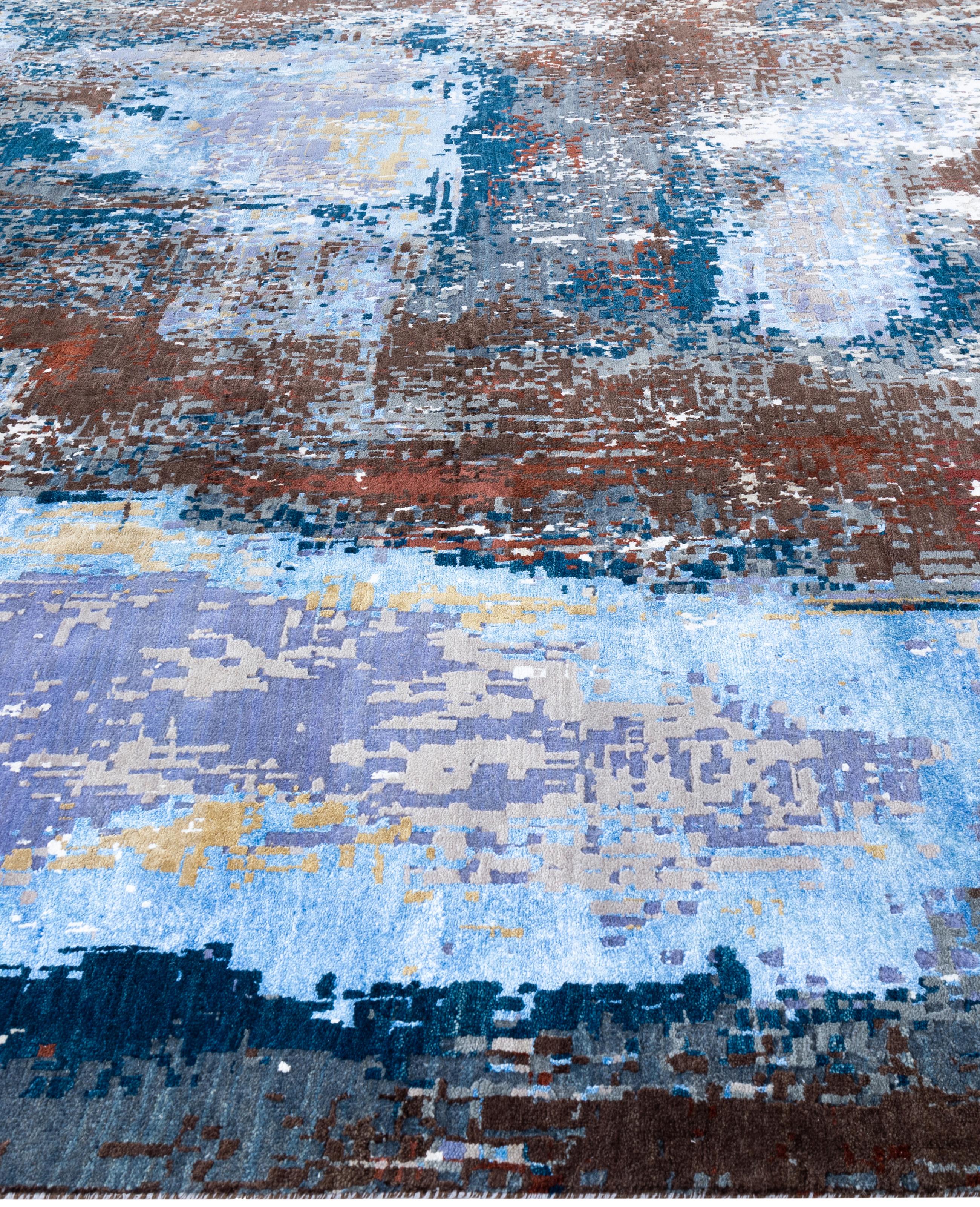 Annodato a mano Traditional Abstract Wool, Silk Hand Knotted Ivory Area Rugs 9' 1