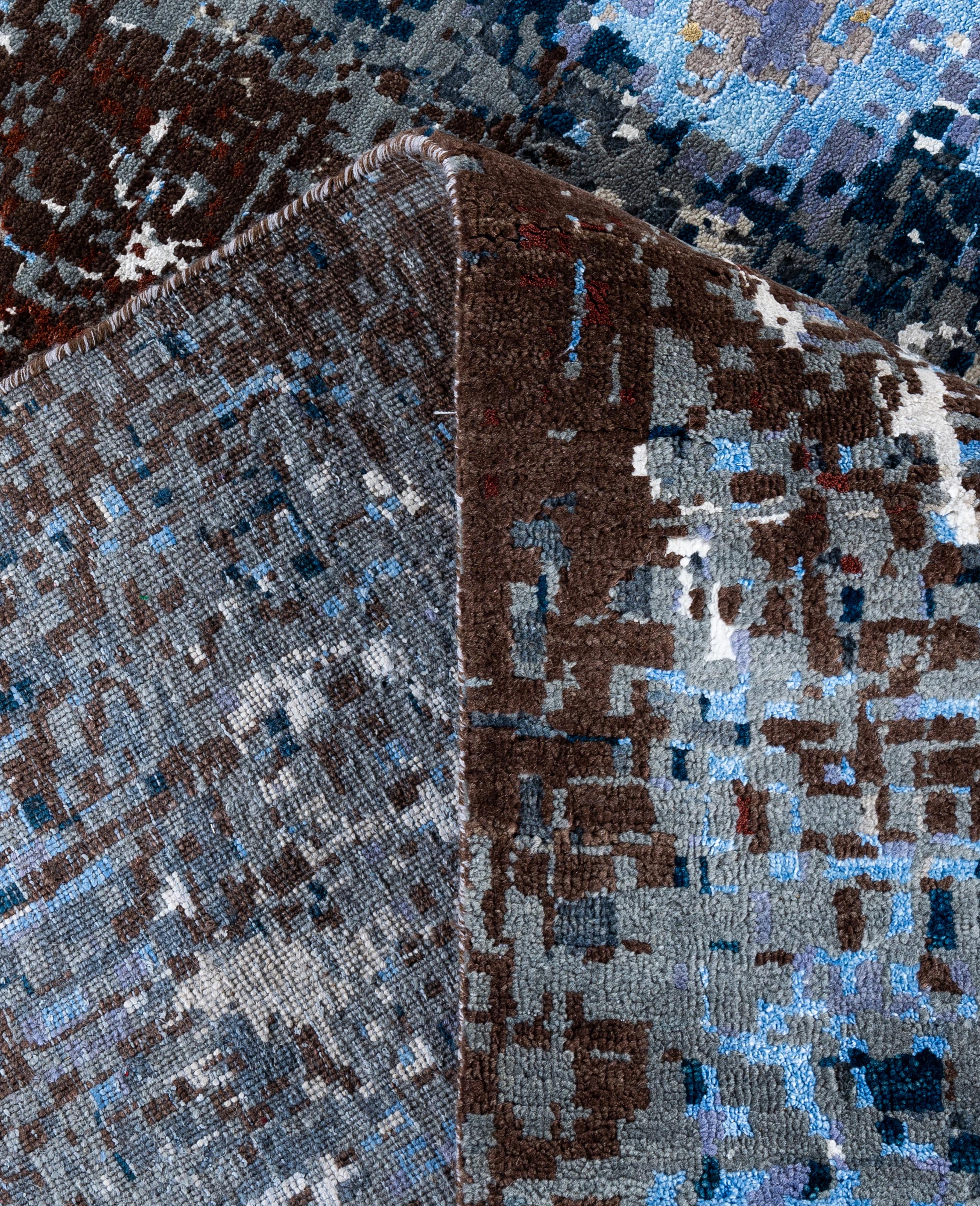 XXI secolo e contemporaneo Traditional Abstract Wool, Silk Hand Knotted Ivory Area Rugs 9' 1