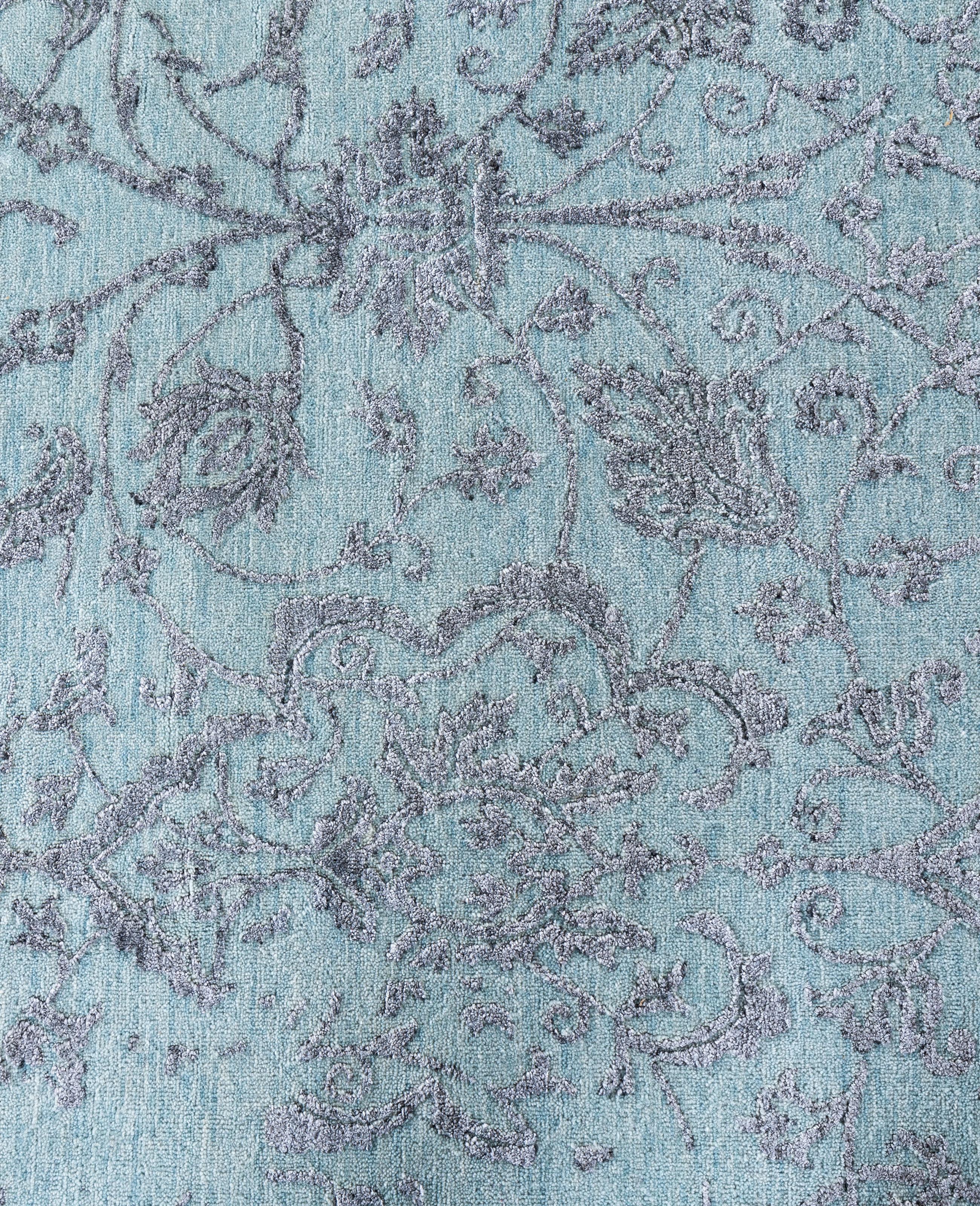 Indien Tapis traditionnel abstrait bleu clair noué à la main 9' 0