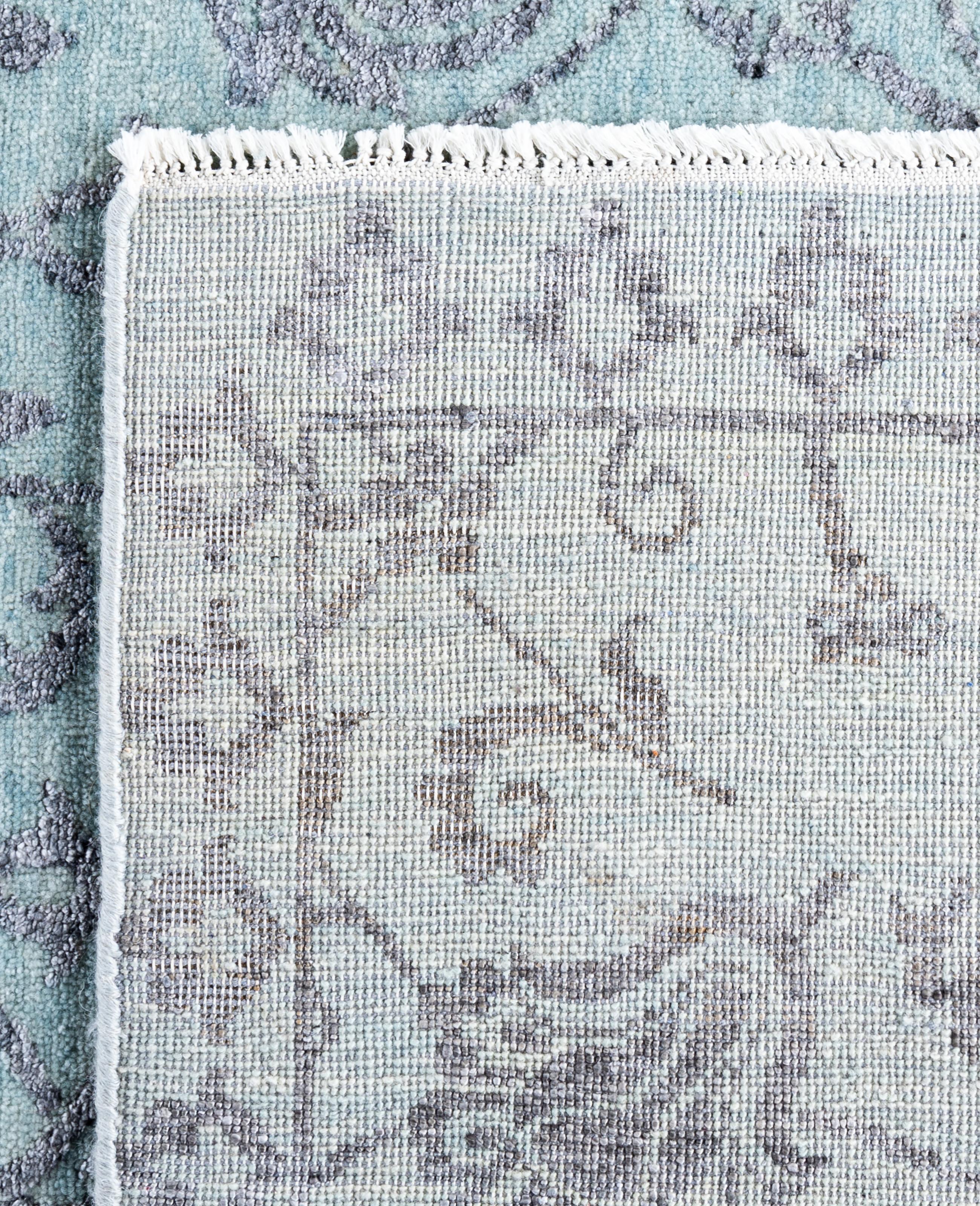 Tapis traditionnel abstrait bleu clair noué à la main 9' 0
