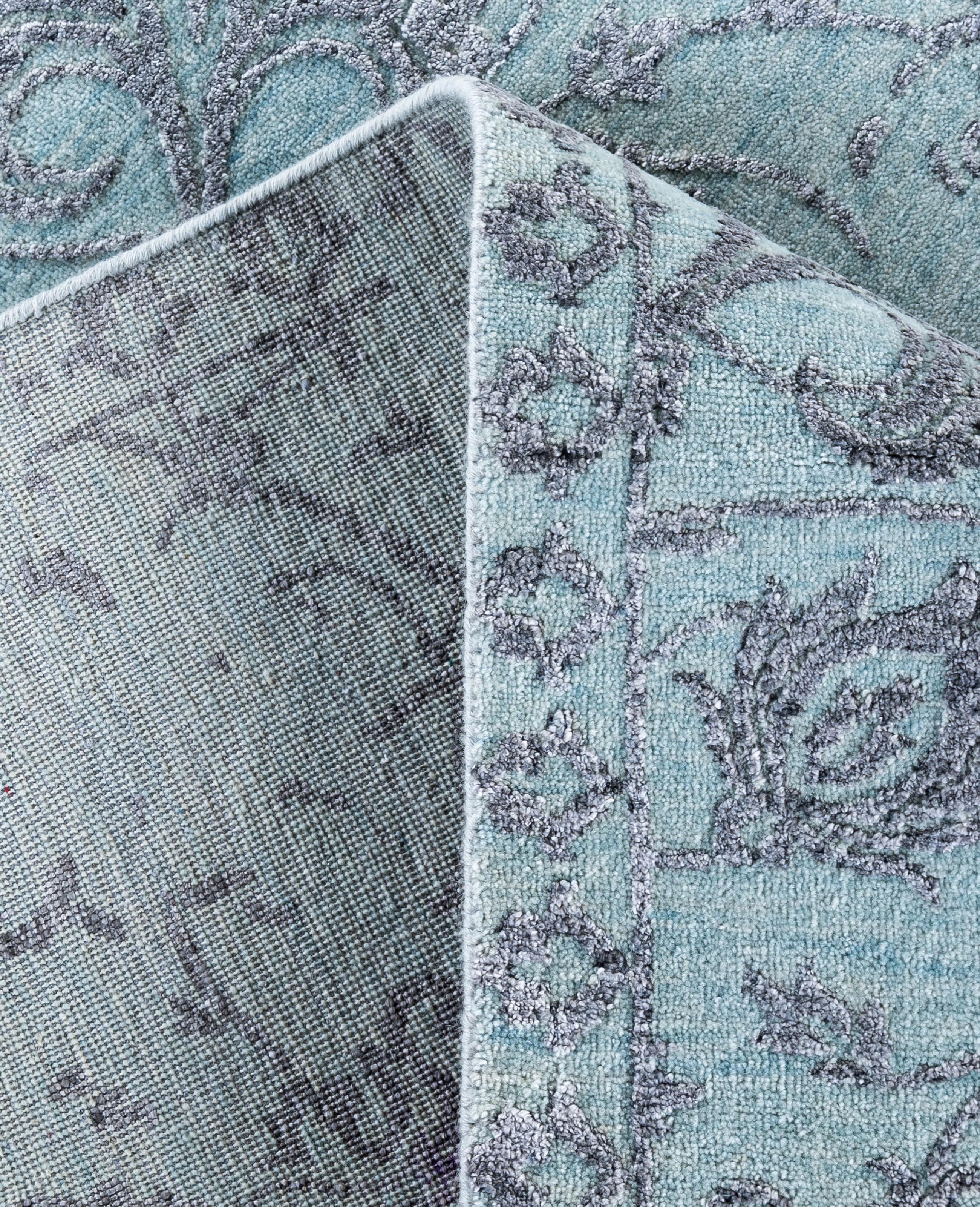 XXIe siècle et contemporain Tapis traditionnel abstrait bleu clair noué à la main 9' 0